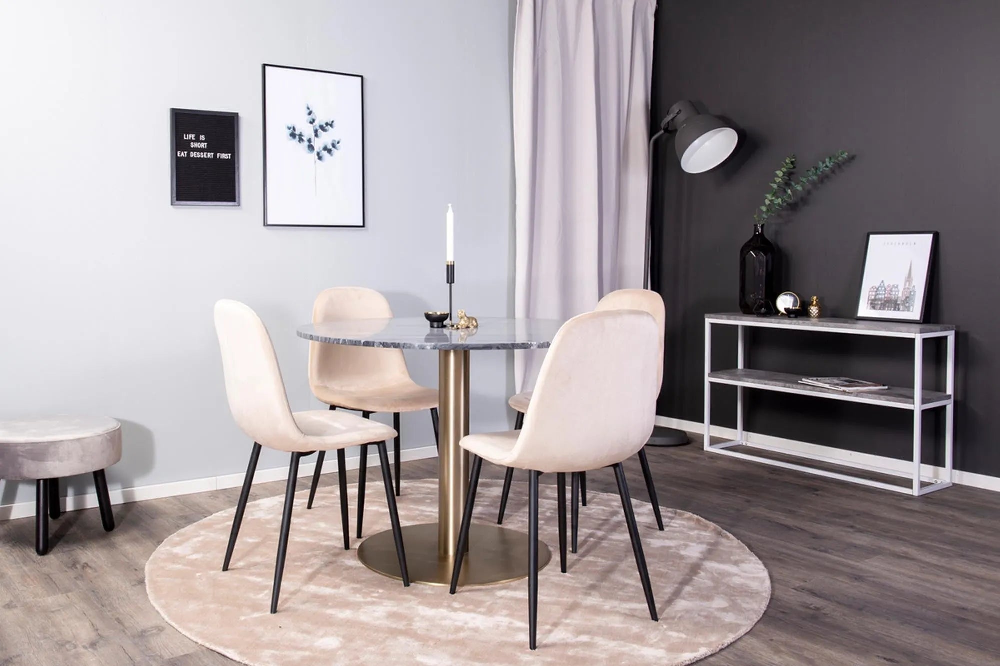 Estelle Esszimmerset + Polar ⌀106cm/4St. in Beige, Schwarz präsentiert im Onlineshop von KAQTU Design AG. Esszimmerset ist von Venture Home