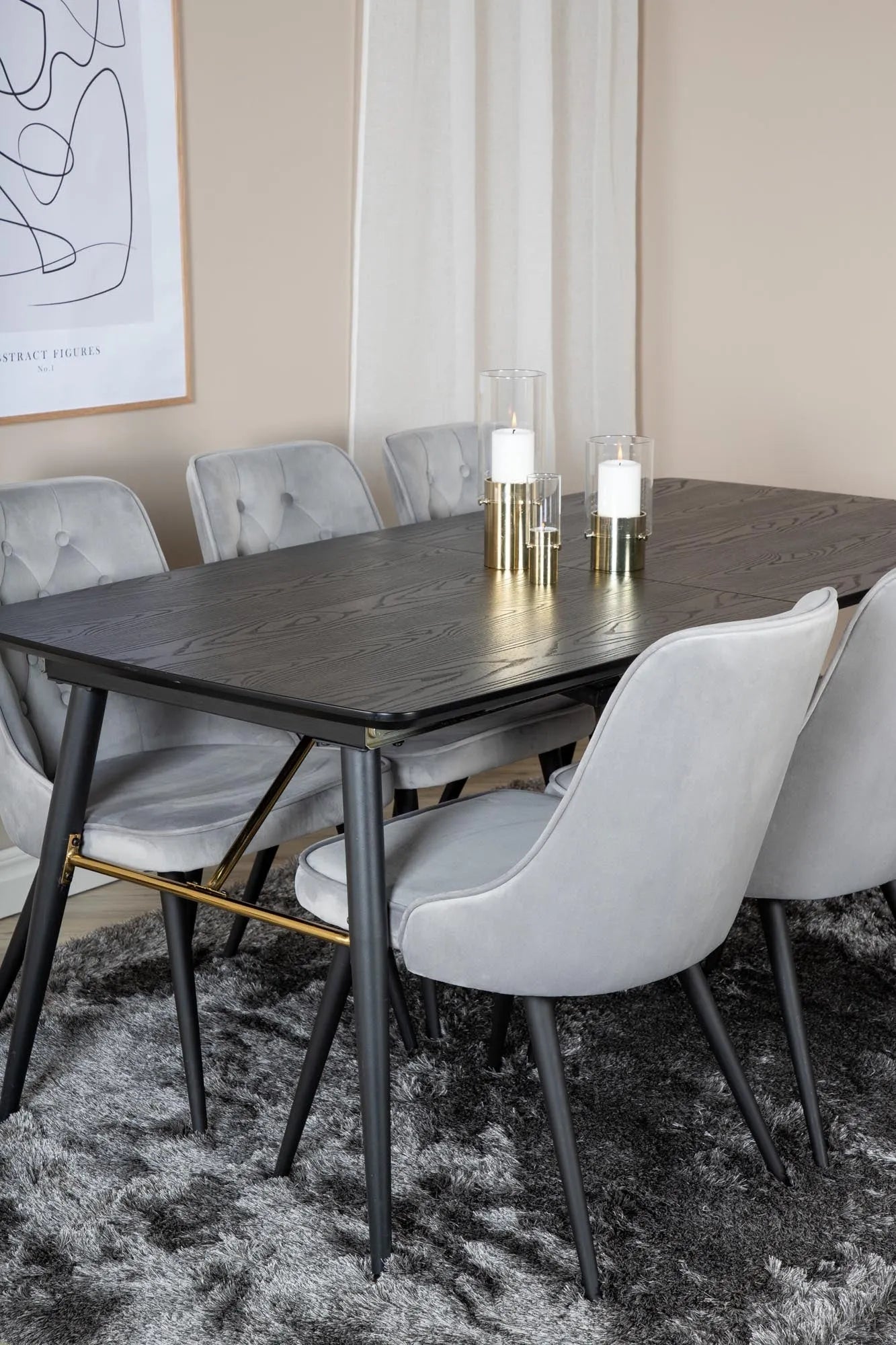 Gold Esszimmerset ausziehbar + Velvet Deluxe 180cm/6St. in Beige, Gold präsentiert im Onlineshop von KAQTU Design AG. Esszimmerset ist von Venture Home