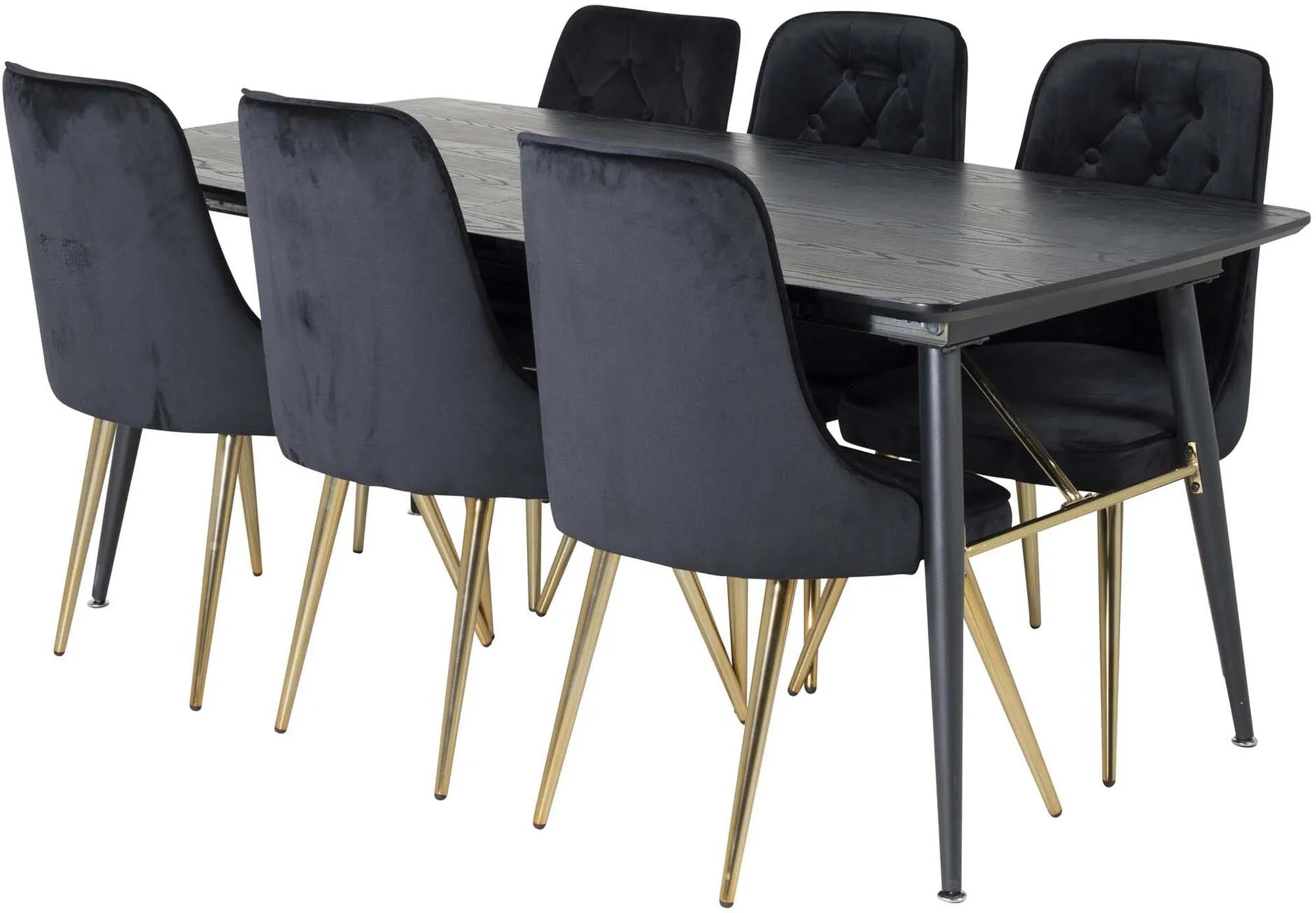 Gold Esszimmerset ausziehbar + Velvet Deluxe 180cm/6St. in Beige, Gold präsentiert im Onlineshop von KAQTU Design AG. Esszimmerset ist von Venture Home