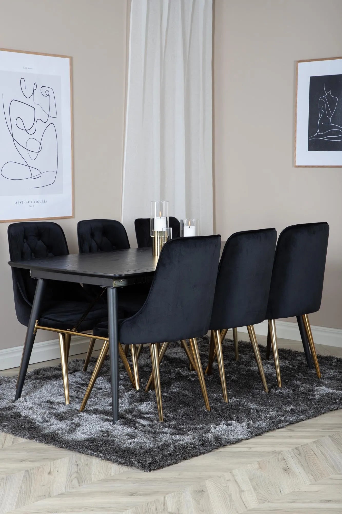 Gold Esszimmerset ausziehbar + Velvet Deluxe 180cm/6St. in Beige, Gold präsentiert im Onlineshop von KAQTU Design AG. Esszimmerset ist von Venture Home