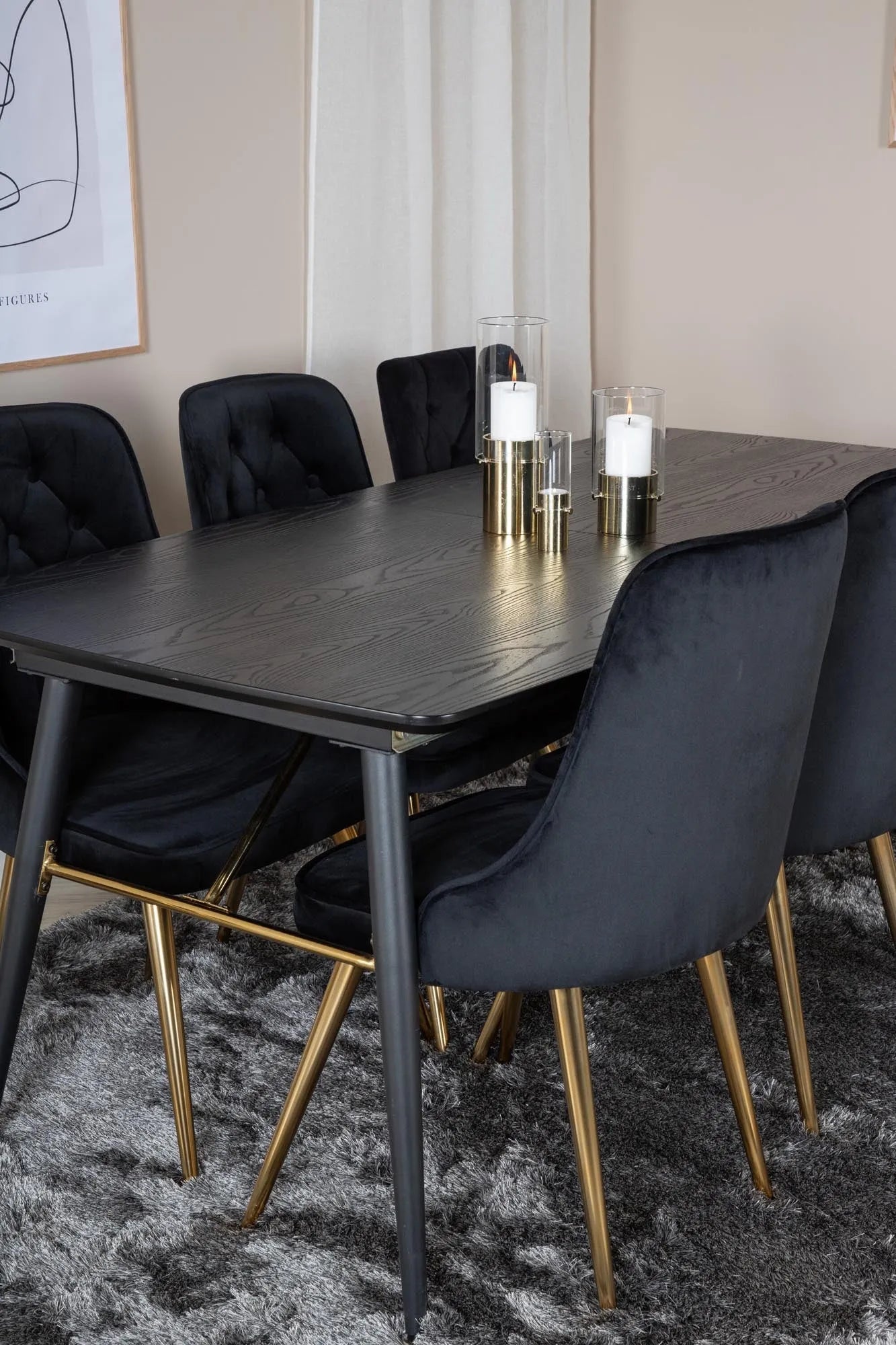 Gold Esszimmerset ausziehbar + Velvet Deluxe 180cm/6St. in Beige, Gold präsentiert im Onlineshop von KAQTU Design AG. Esszimmerset ist von Venture Home