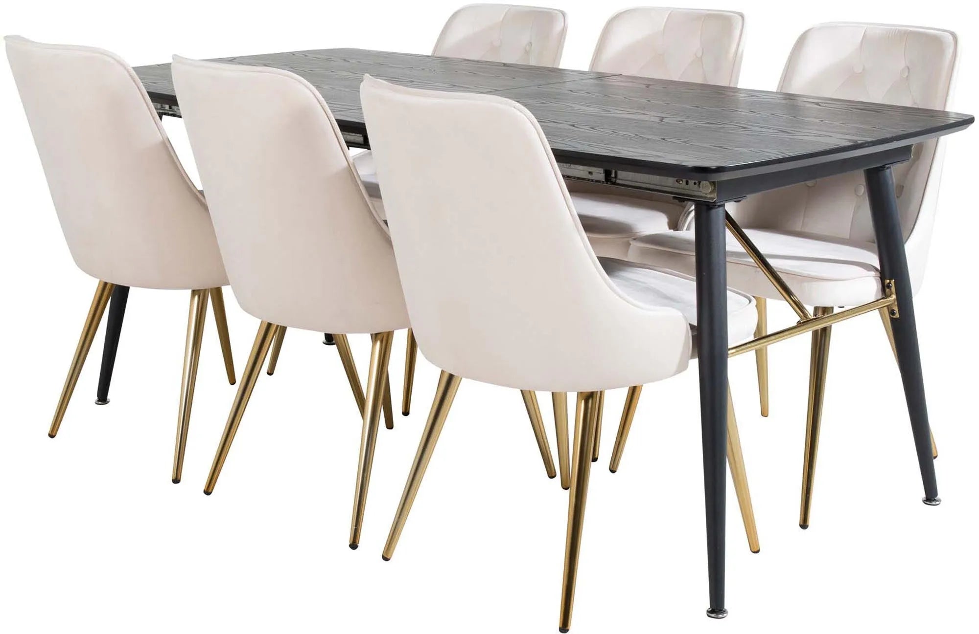 Gold Esszimmerset ausziehbar + Velvet Deluxe 180cm/6St. in Beige, Gold präsentiert im Onlineshop von KAQTU Design AG. Esszimmerset ist von Venture Home