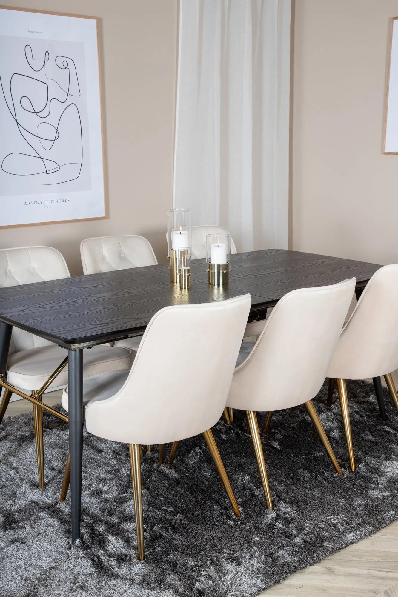 Gold Esszimmerset ausziehbar + Velvet Deluxe 180cm/6St. in Beige, Gold präsentiert im Onlineshop von KAQTU Design AG. Esszimmerset ist von Venture Home