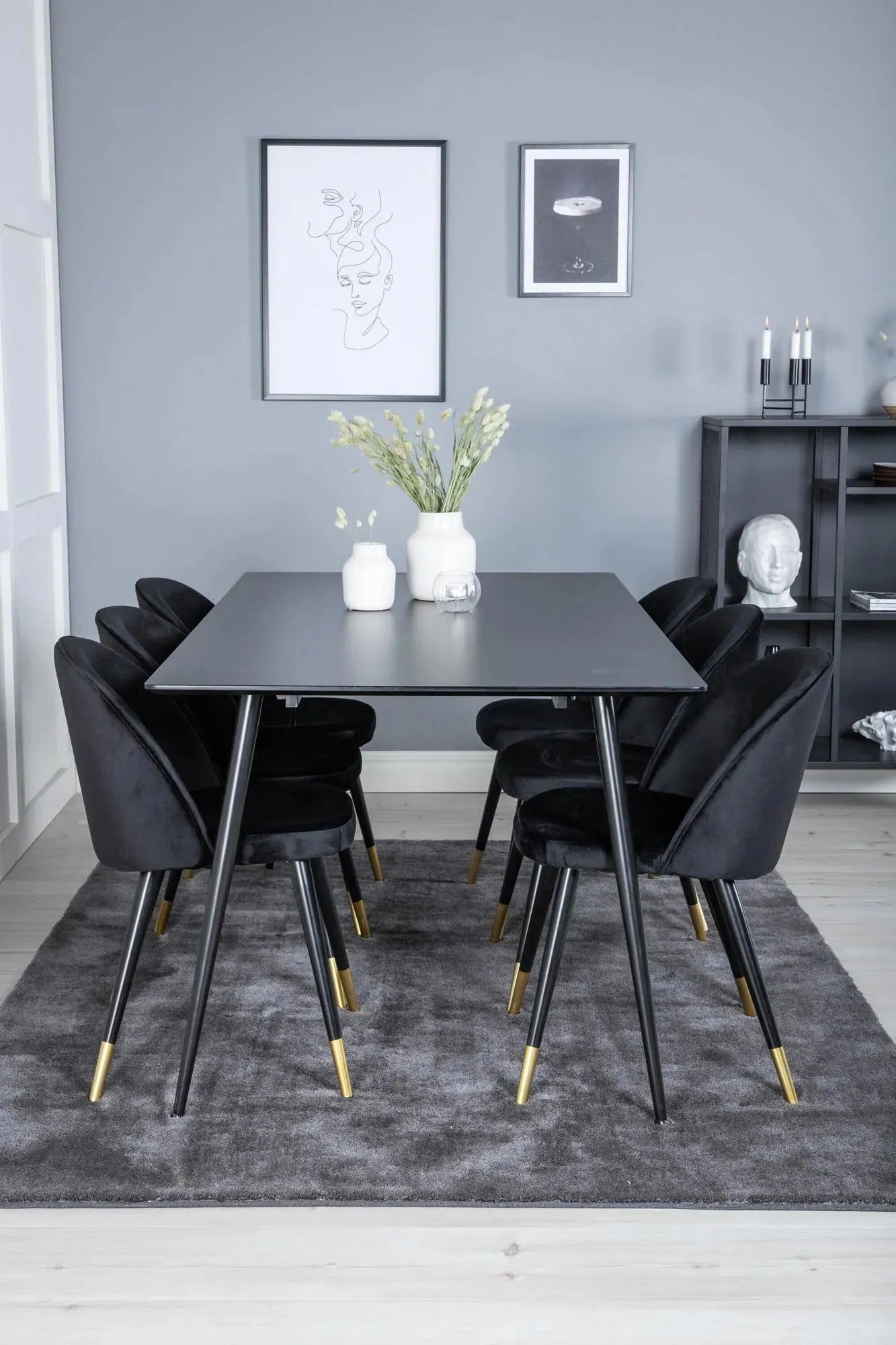 Silar Esszimmerset + Velvet 180cm/6St. in Schwarz / Beige präsentiert im Onlineshop von KAQTU Design AG. Esszimmerset ist von Venture Home