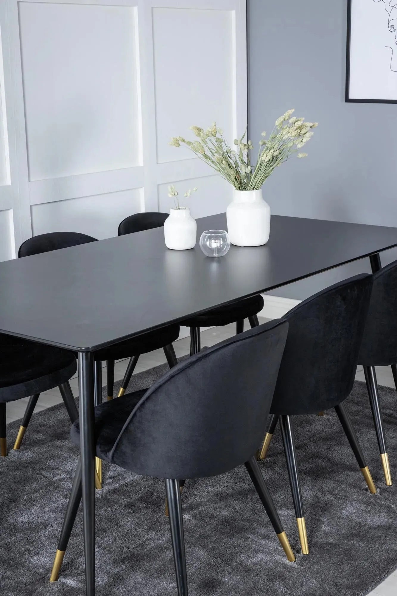 Silar Esszimmerset + Velvet 180cm/6St. in Schwarz / Beige präsentiert im Onlineshop von KAQTU Design AG. Esszimmerset ist von Venture Home