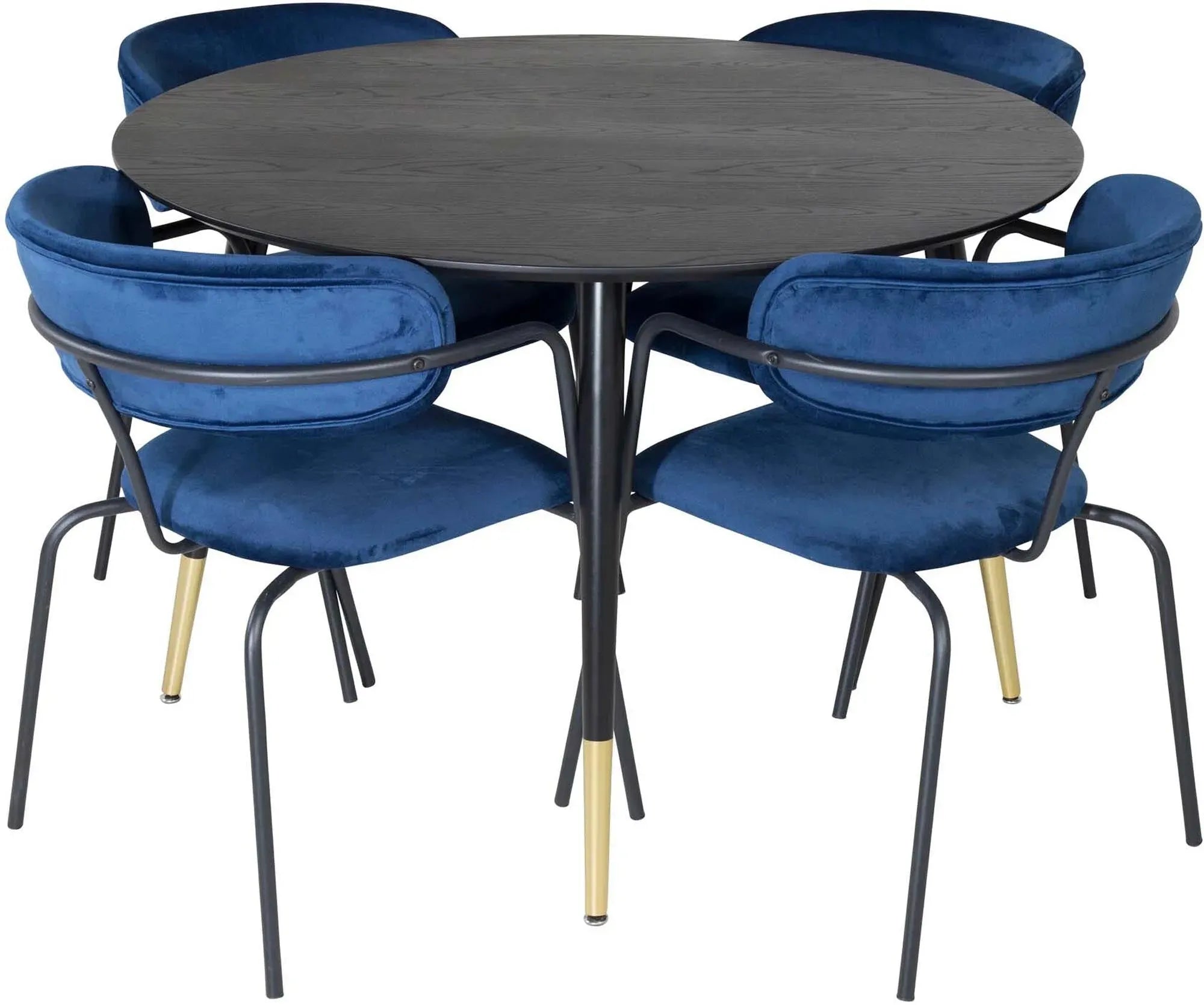 Modernes Dipp Esszimmerset: Eleganter Tisch (⌀115cm) & 4 Samtstühle. Stilvoll, komfortabel, einladend.