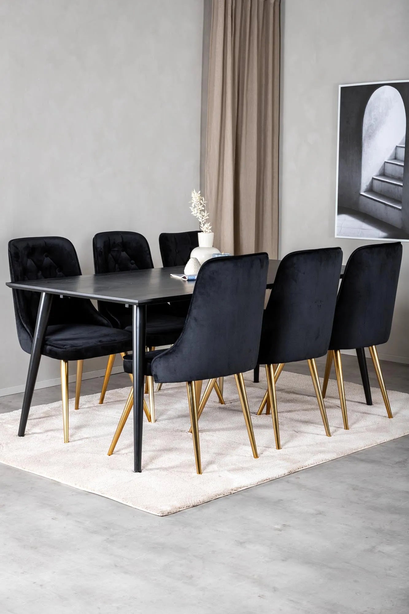 Dipp Esszimmerset + Velvet Deluxe 180cm/6St. in Schwarz / Hellgrau präsentiert im Onlineshop von KAQTU Design AG. Esszimmerset ist von Venture Home