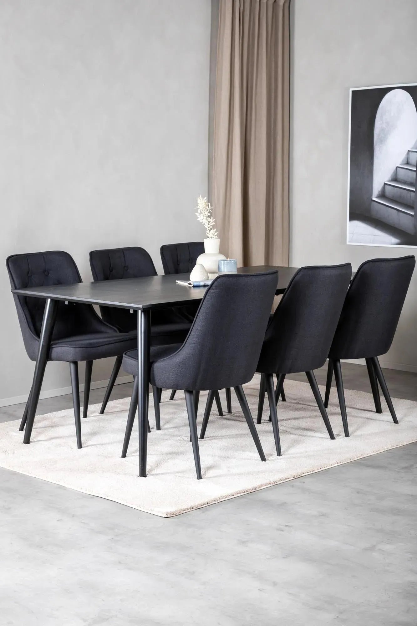 Dipp Esszimmerset + Velvet Deluxe 180cm/6St. in Schwarz / Hellgrau präsentiert im Onlineshop von KAQTU Design AG. Esszimmerset ist von Venture Home