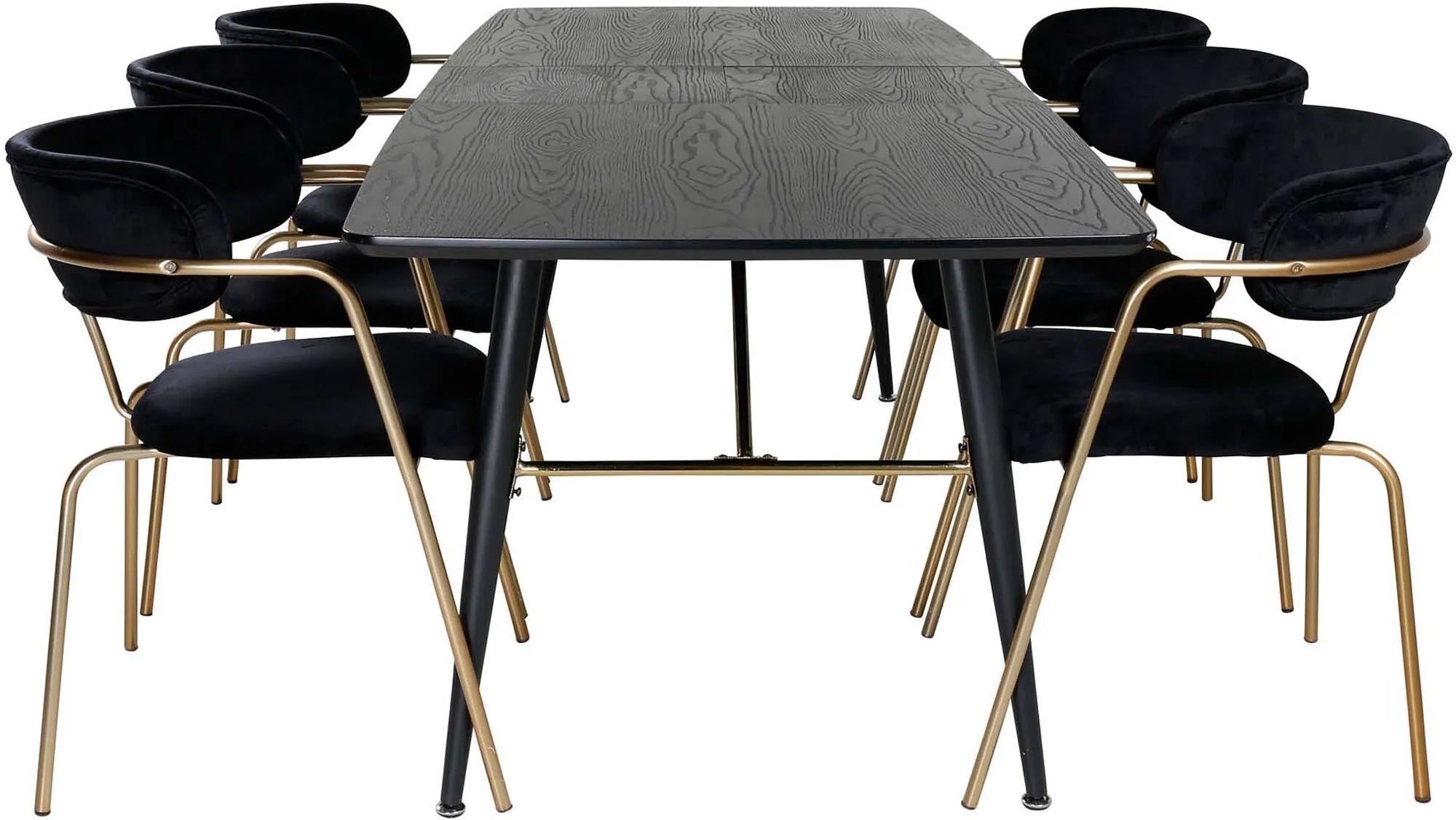 Elegantes Esszimmerset Gold von Venture Home: Ausziehbarer Tisch mit Samtoberfläche und 6 ergonomischen Stühlen für stilvollen Komfort.