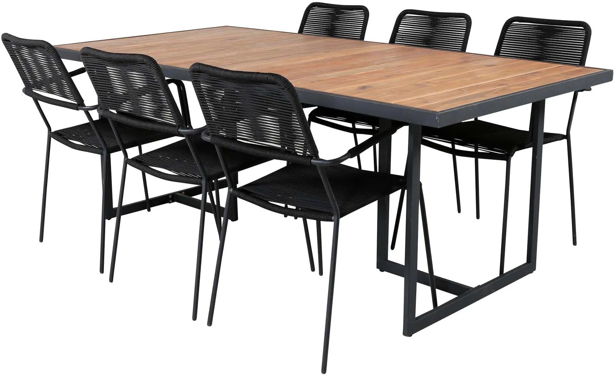 Khung Outdoor-Tischset (Lindos Arm) 200cm/6St. in Schwarz präsentiert im Onlineshop von KAQTU Design AG. Gartentischset ist von Venture Home