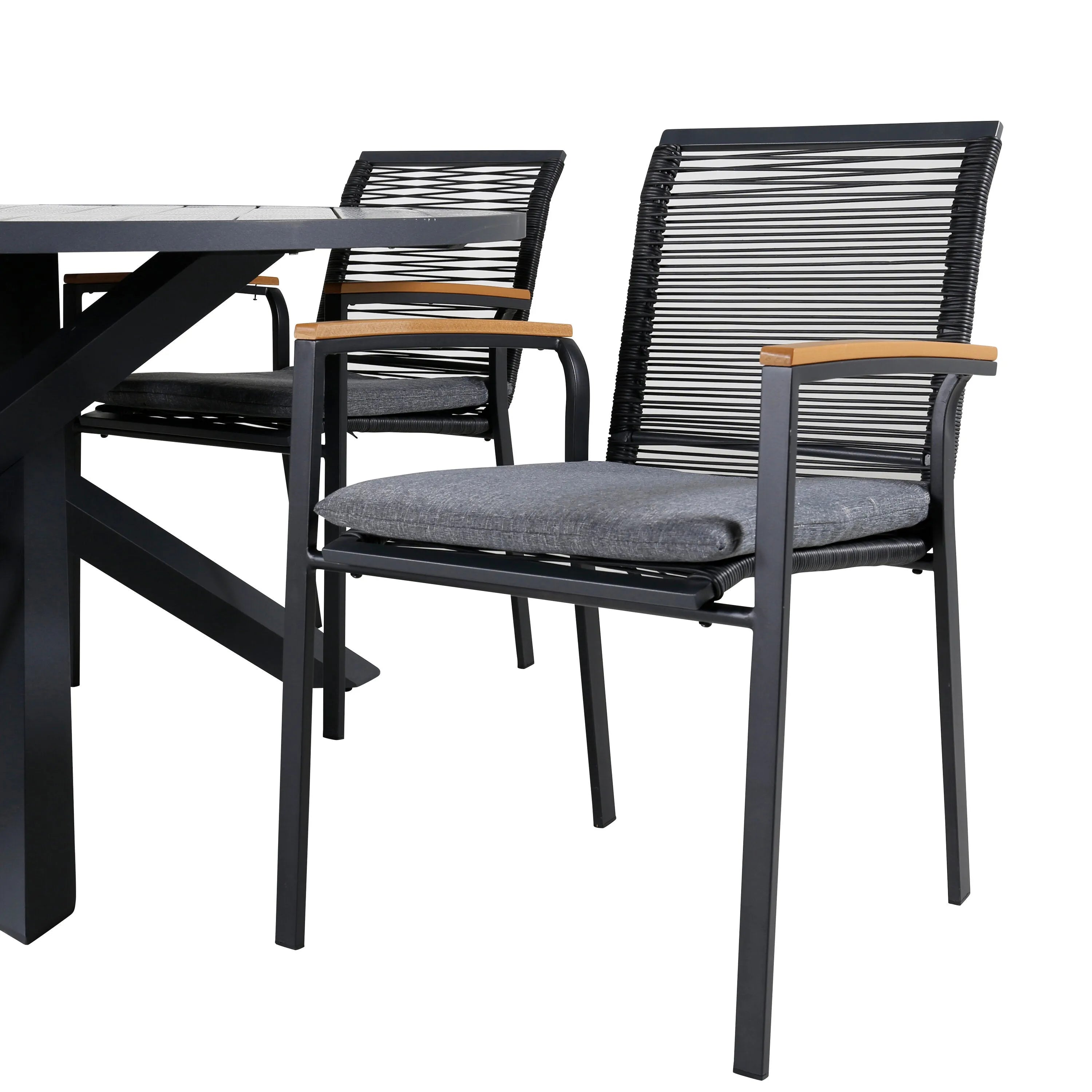 Parma Runder Esstisch-Set in Schwarz/Dunkelgrau präsentiert im Onlineshop von KAQTU Design AG. Gartentischset ist von Venture Home