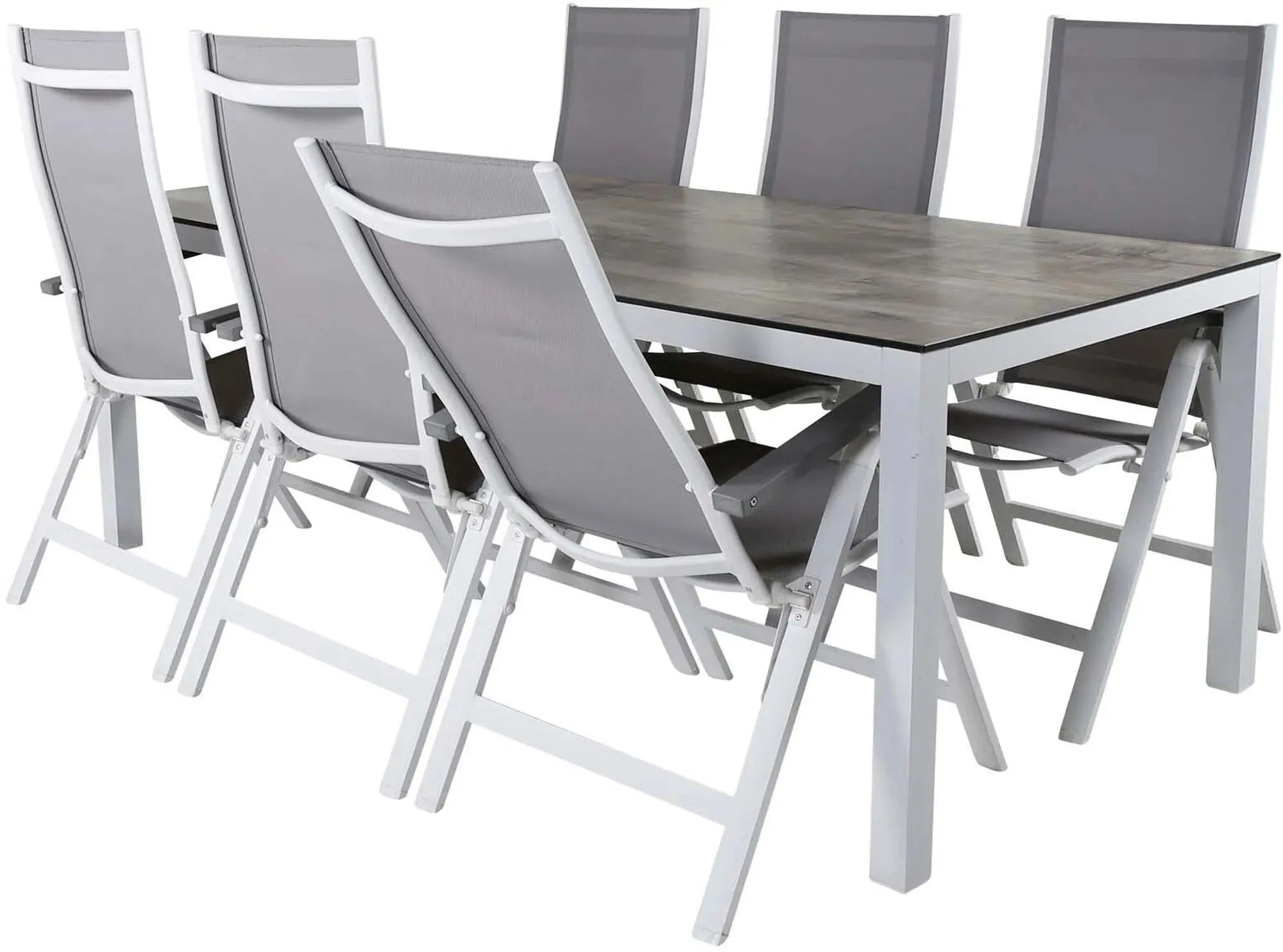 Llama Outdoor-Tischset + Albany 205cm/6St. in Braun /Grau / Weiss präsentiert im Onlineshop von KAQTU Design AG. Gartentischset ist von Venture Home