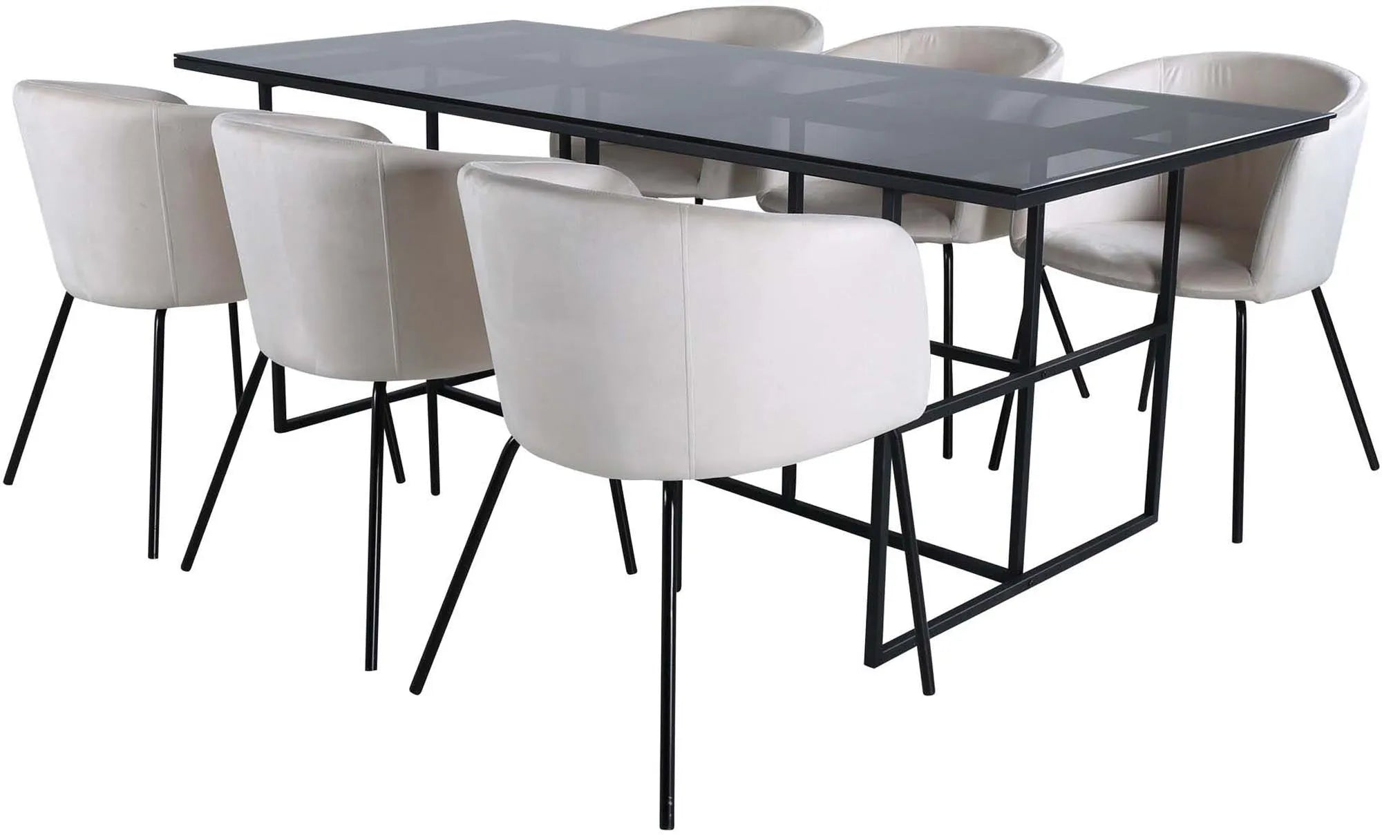 Leif Esszimmerset + Berit 200cm/6St. in Schwarz / Beige präsentiert im Onlineshop von KAQTU Design AG. Esszimmerset ist von Venture Home