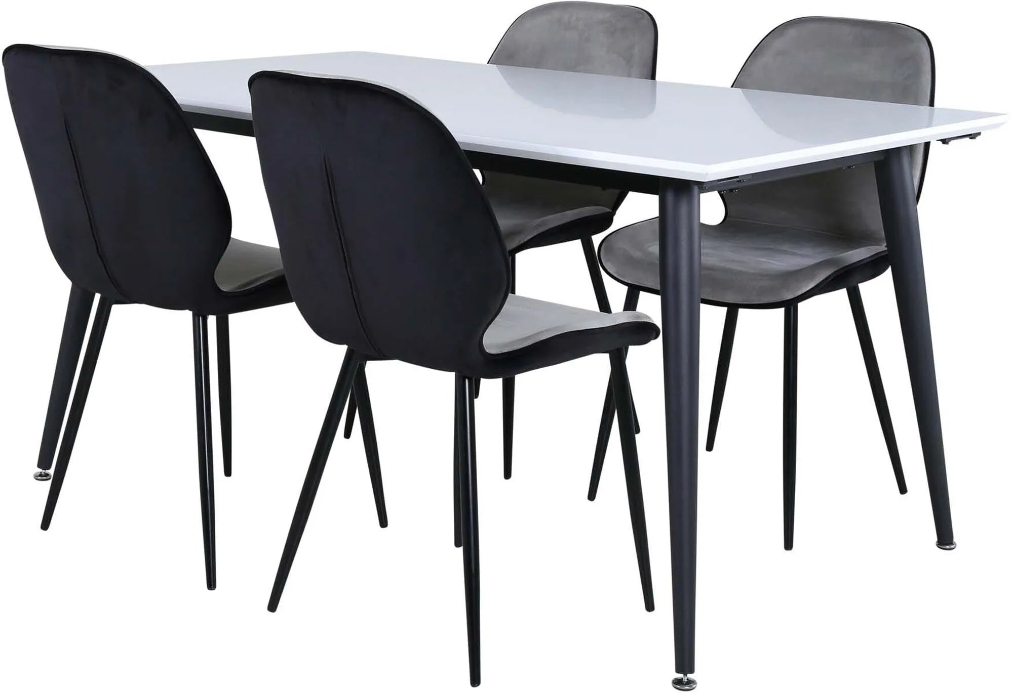 Elegantes Esszimmerset: Ausziehbarer Tisch (150-240cm) mit HPL/MDF, 4 Samtstühle in Hellgrau/Schwarz. Modern & funktional.