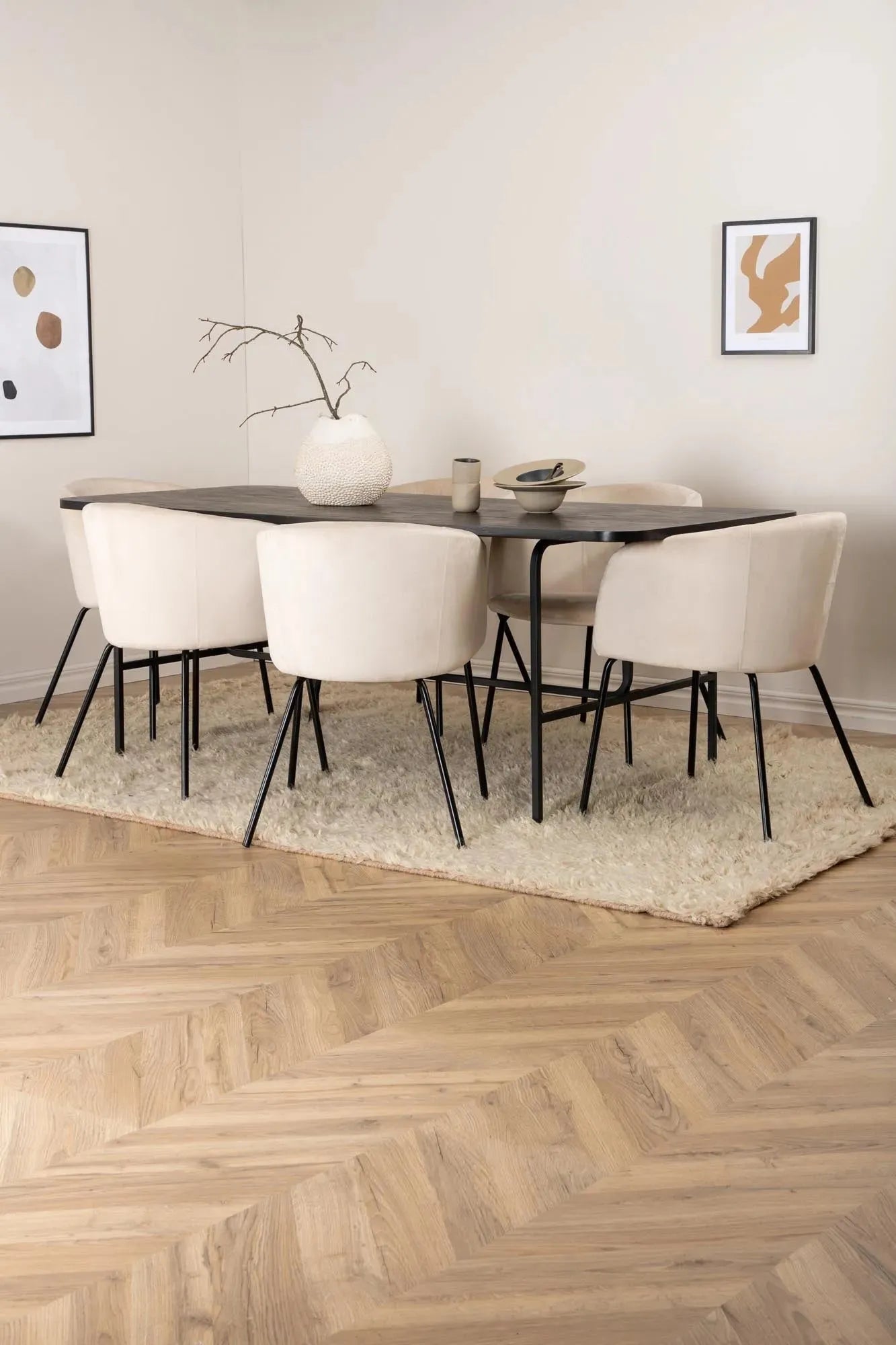 Uno Esszimmerset + Berit 200cm/6St. in Braun / Beige / Schwarz präsentiert im Onlineshop von KAQTU Design AG. Esszimmerset ist von Venture Home