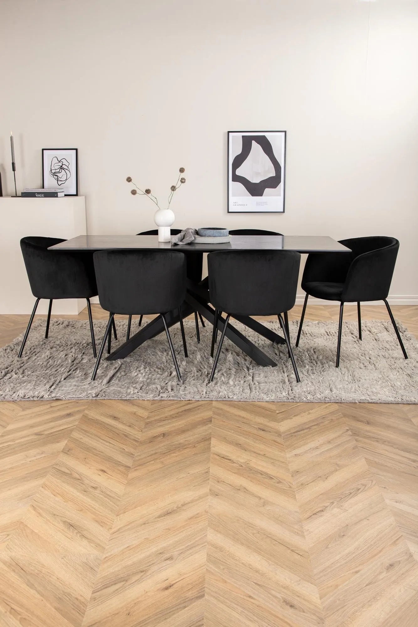 Piazza Esszimmerset + Berit 180cm/6St. in Beige, Schwarz präsentiert im Onlineshop von KAQTU Design AG. Esszimmerset ist von Venture Home