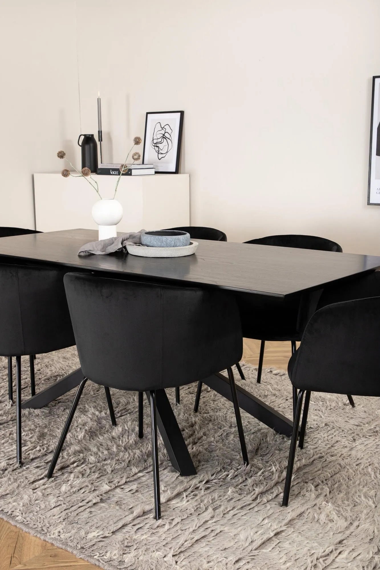 Piazza Esszimmerset + Berit 180cm/6St. in Beige, Schwarz präsentiert im Onlineshop von KAQTU Design AG. Esszimmerset ist von Venture Home