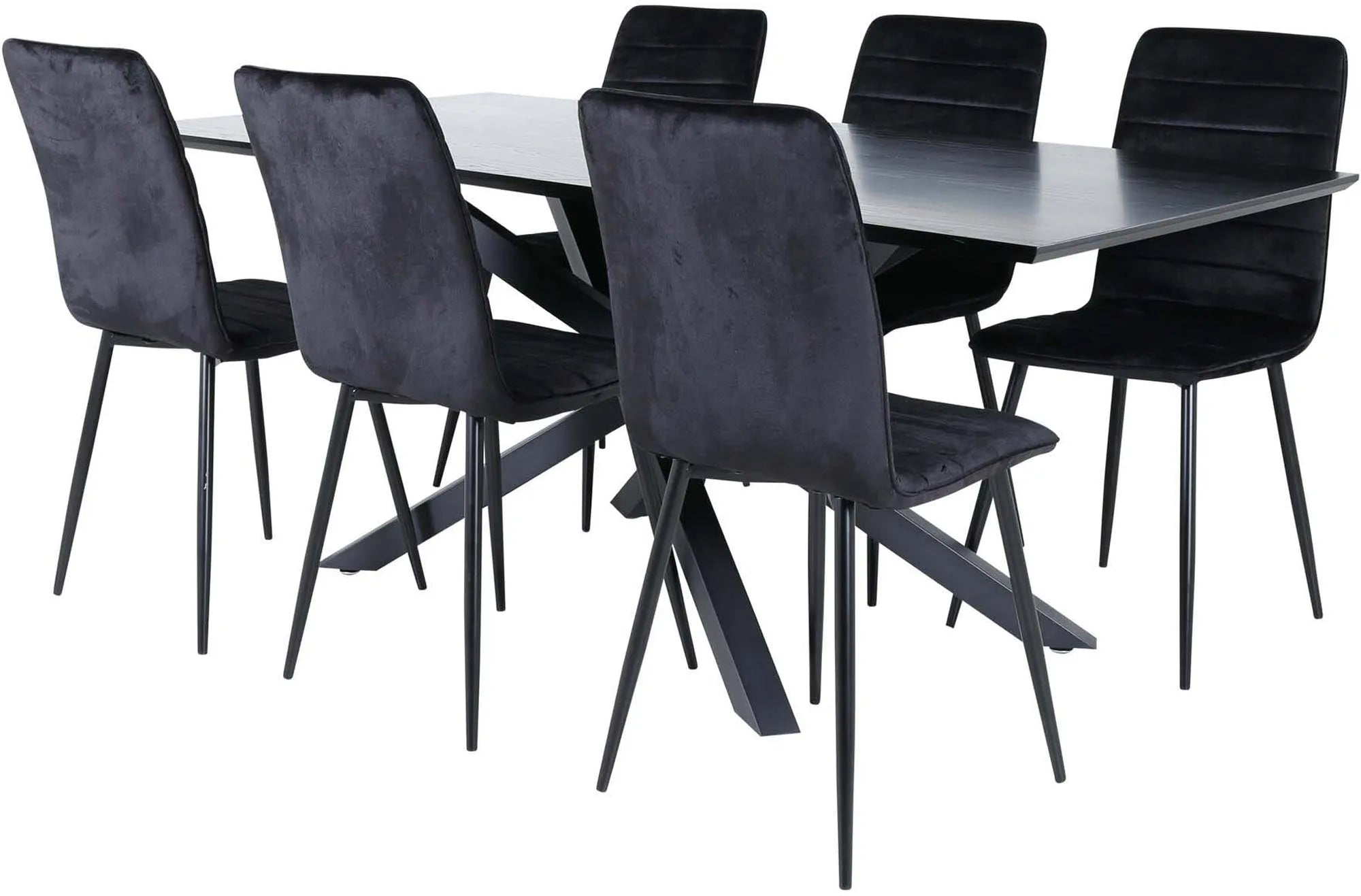 Elegantes Piazza Esszimmerset: 180cm Tisch mit MDF-Furnier, 6 luxuriöse Windu Samtstühle, modernes Design, hoher Komfort.