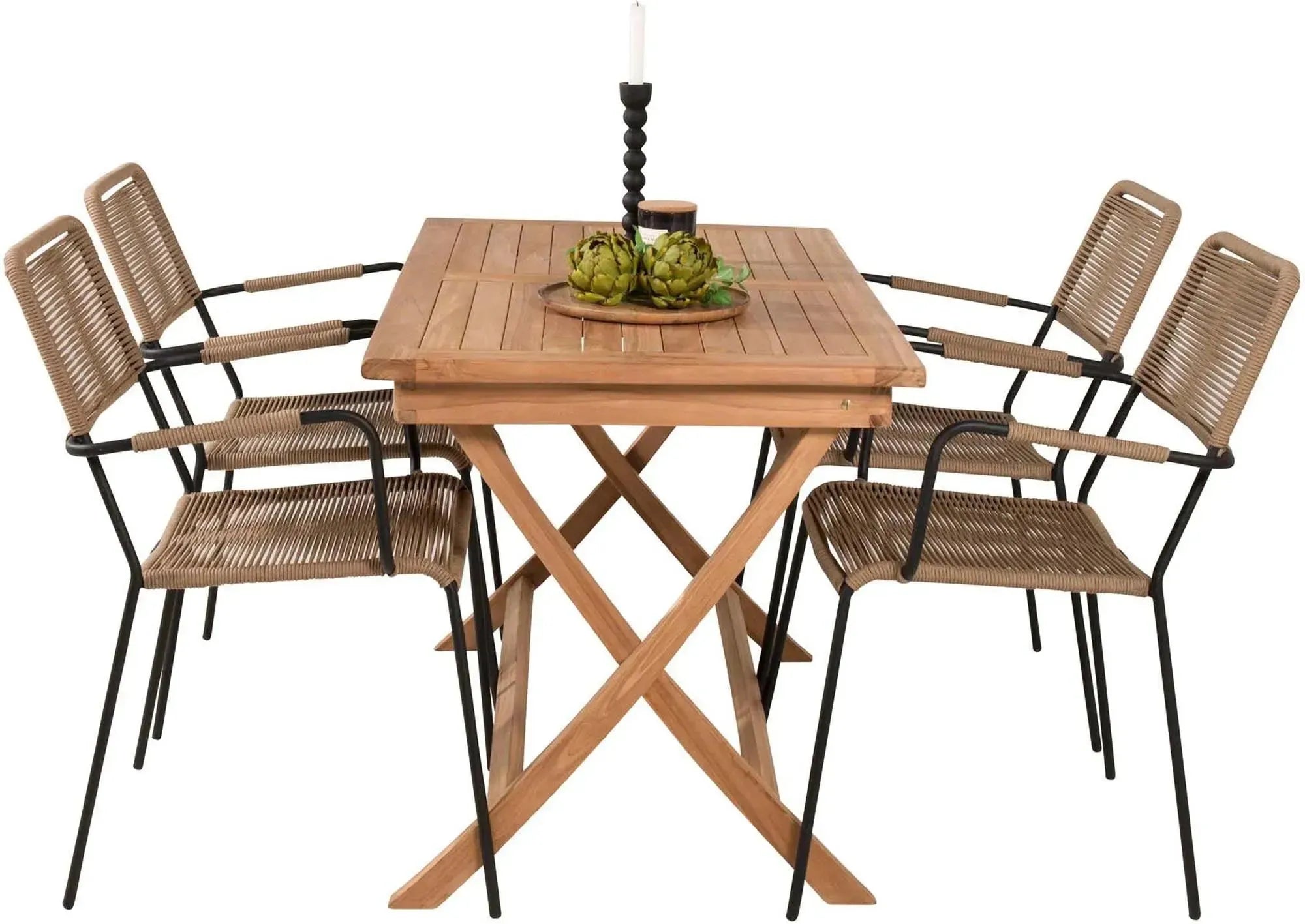 Kenya Outdoor-Tischset 120cm/4St. in Natur / Beige präsentiert im Onlineshop von KAQTU Design AG. Gartentischset ist von Venture Home