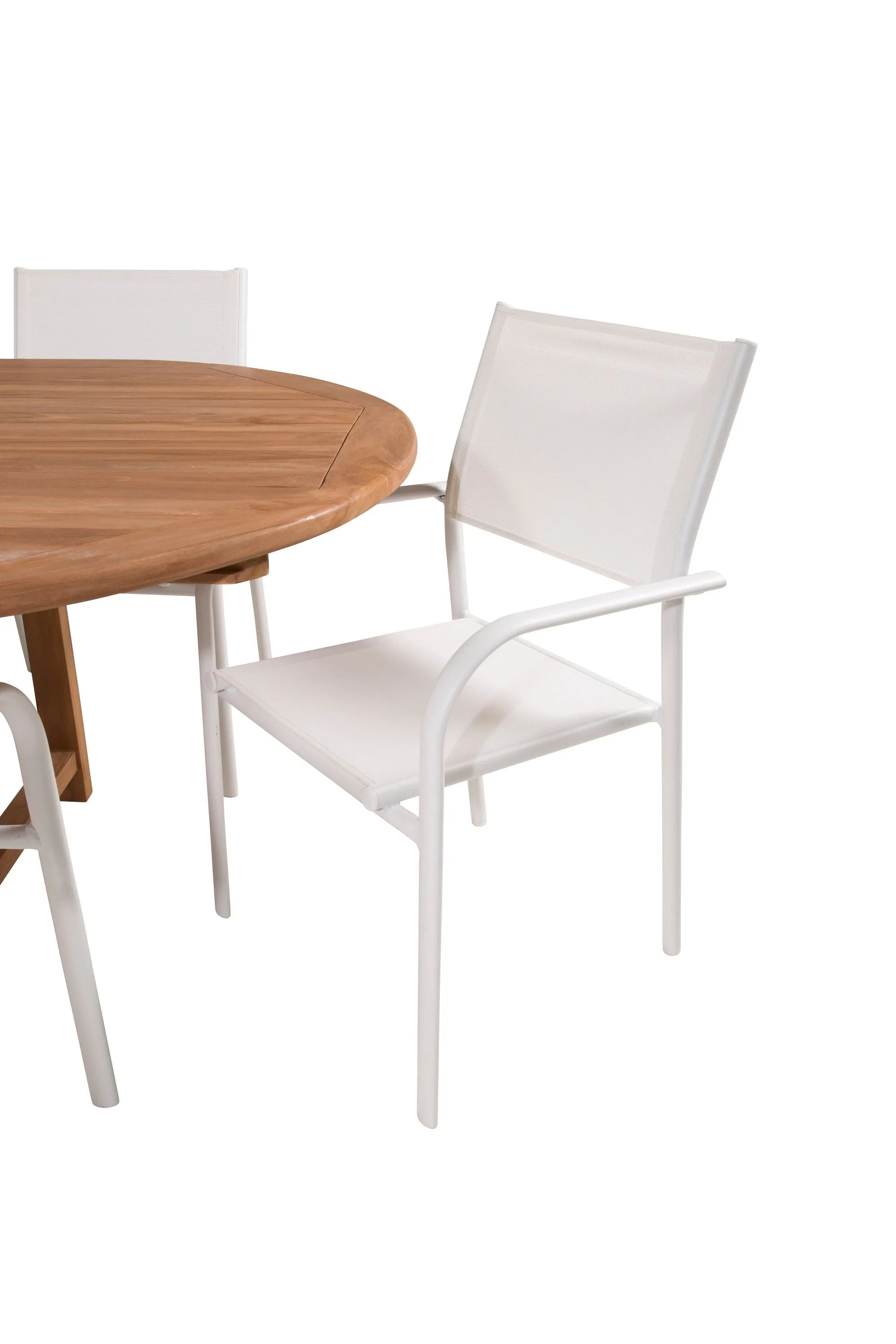 Kenya Oval Dining Table 180/240 +Santorini Armlehnstuhl (Stapelbar) in  Weiß Alu / Weiß präsentiert im Onlineshop von KAQTU Design AG. Gartentischset ist von Venture Home