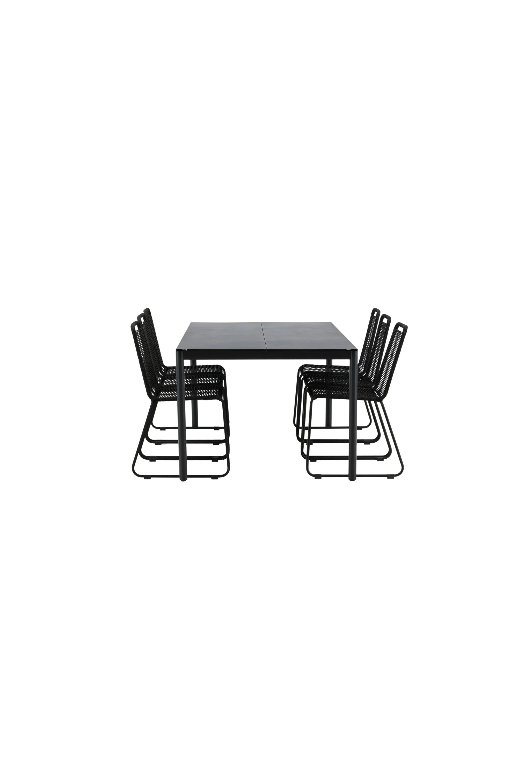 Modena Esstisch + 6 x Lindos Stacking Stuhl in Schwarz präsentiert im Onlineshop von KAQTU Design AG. Esszimmerset ist von Venture Home