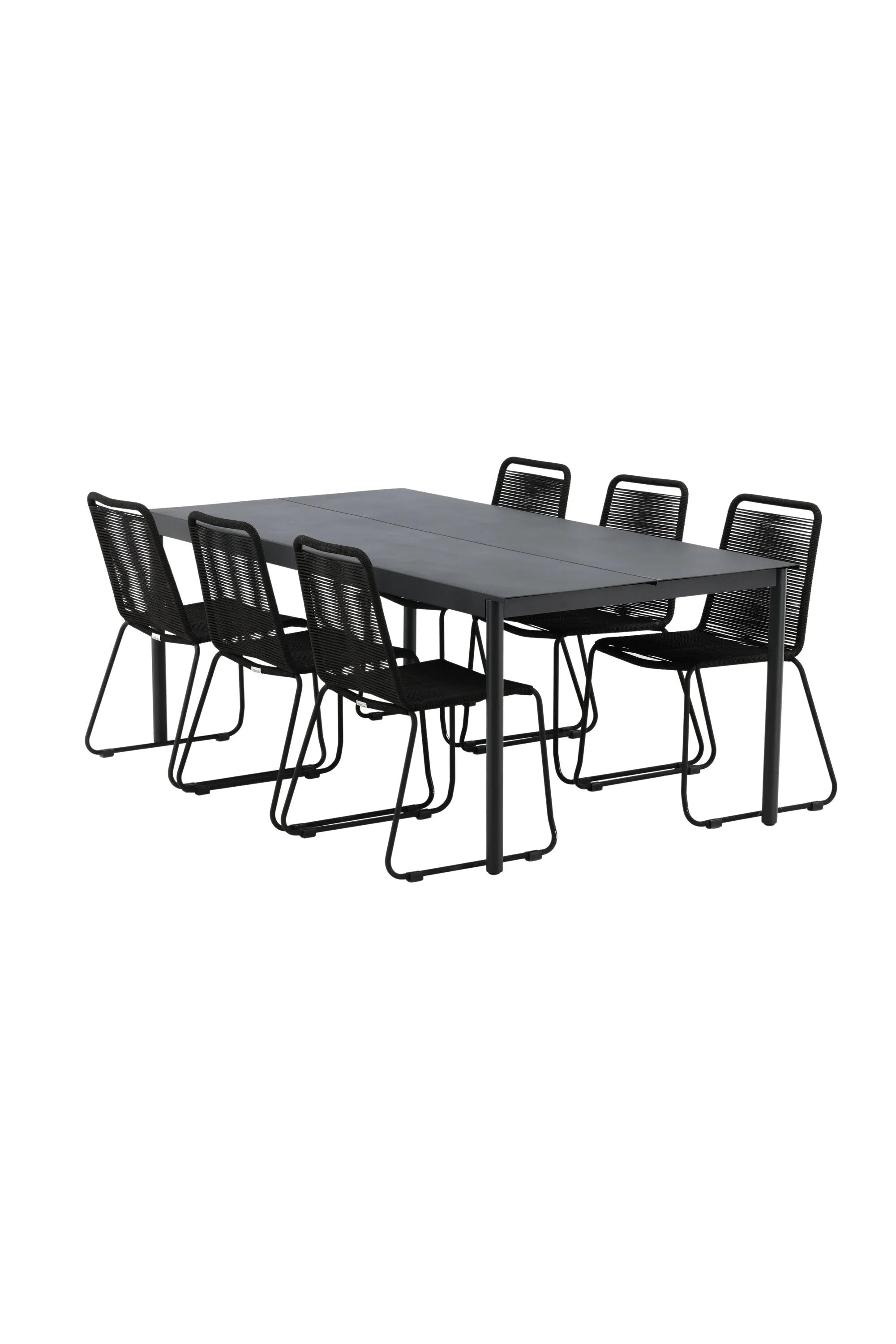 Modena Esstisch + 6 x Lindos Stacking Stuhl in Schwarz präsentiert im Onlineshop von KAQTU Design AG. Esszimmerset ist von Venture Home