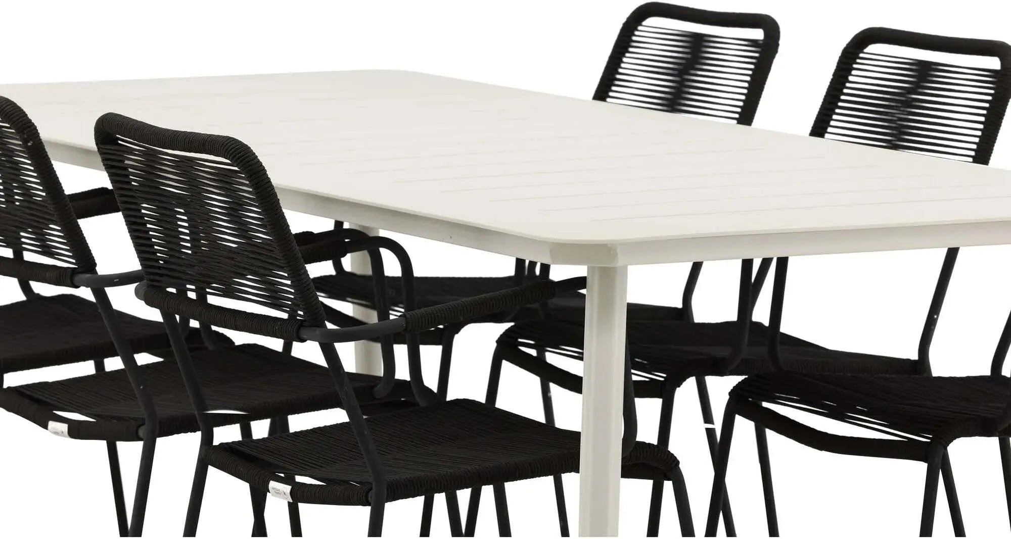 Lina Outdoor-Tischset + Lindos Armchair 200cm/6St. in Schwarz präsentiert im Onlineshop von KAQTU Design AG. Gartentischset ist von Venture Home