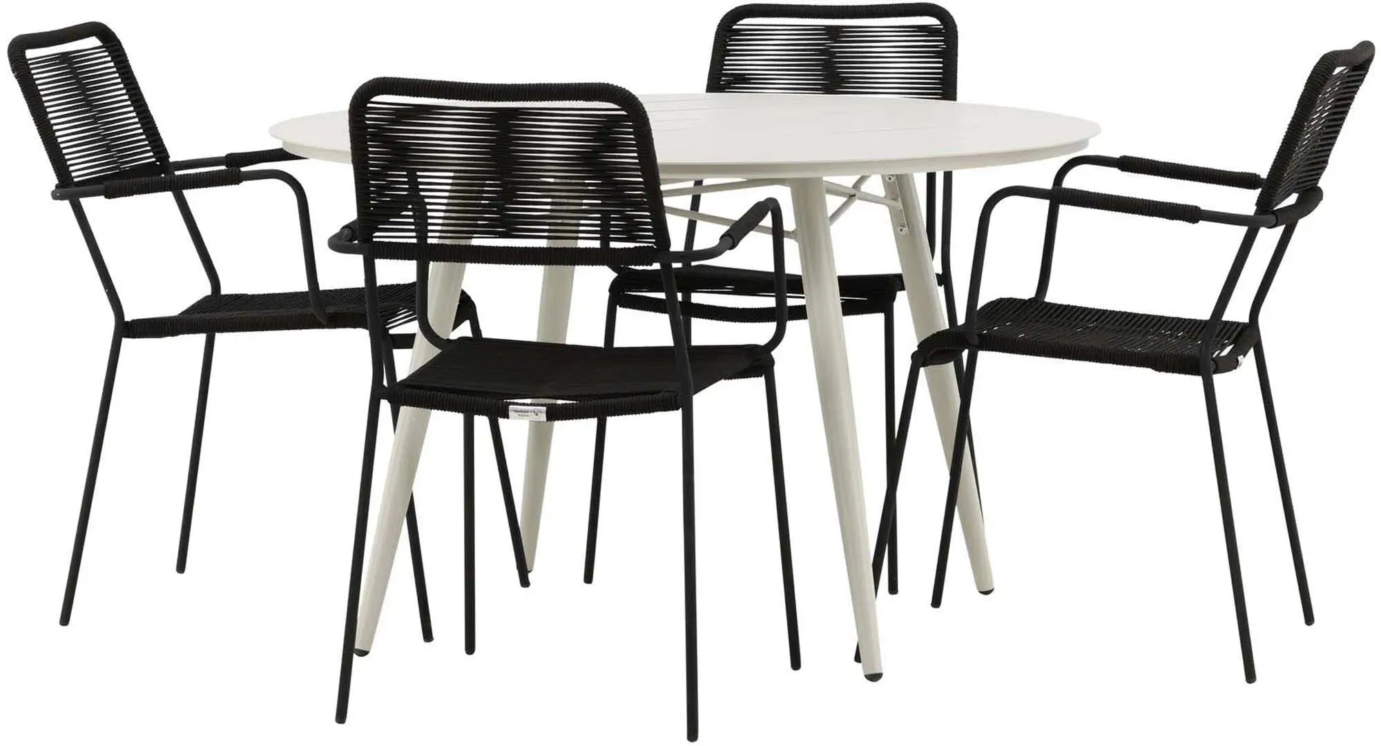 Lina Outdoor-Tischset + Lindos Armchair ⌀120cm/4St. in Schwarz präsentiert im Onlineshop von KAQTU Design AG. Gartentischset ist von Venture Home