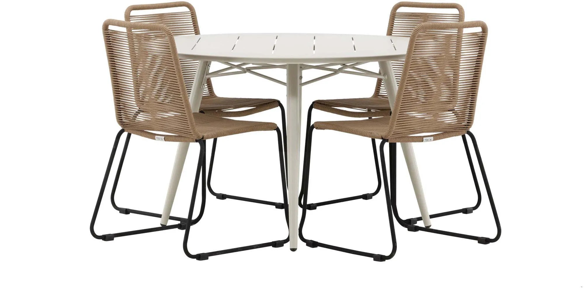 Lina Outdoor-Tischset + Lindos ⌀120cm/4St. in Schwarz Braun präsentiert im Onlineshop von KAQTU Design AG. Gartentischset ist von Venture Home