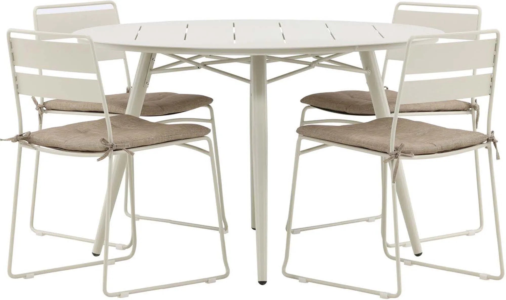 Lina Outdoor-Tischset ⌀120cm/4St. inkl. Kissen in Beige präsentiert im Onlineshop von KAQTU Design AG. Gartentischset ist von Venture Home