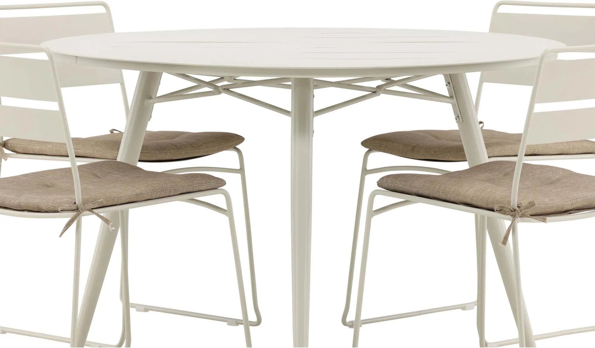 Lina Outdoor-Tischset ⌀120cm/4St. inkl. Kissen in Beige präsentiert im Onlineshop von KAQTU Design AG. Gartentischset ist von Venture Home