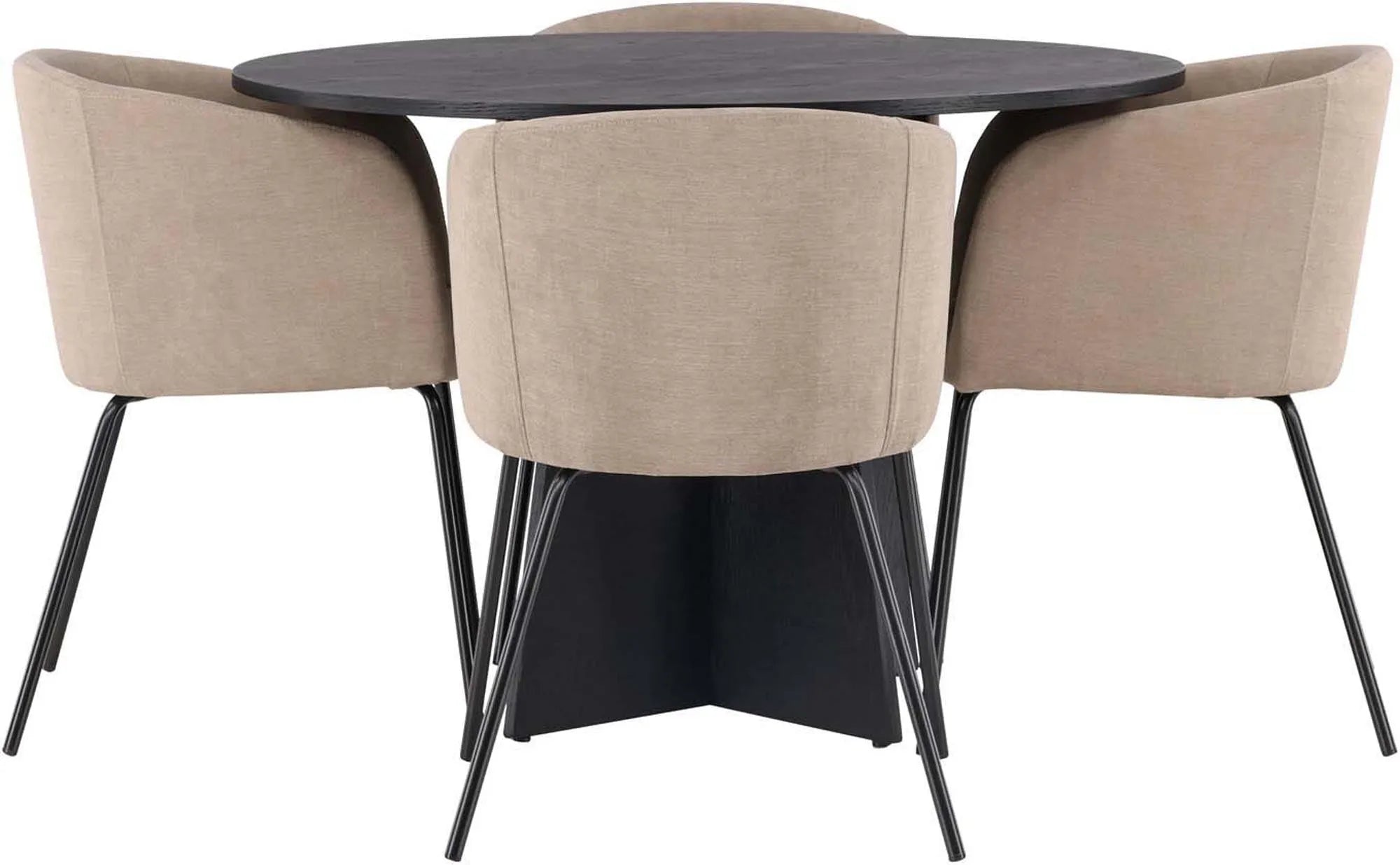 Elegantes Esszimmerset: Runder Tisch (110cm) & 4 gepolsterte Stühle, Samt & Leinen, modernes Design.