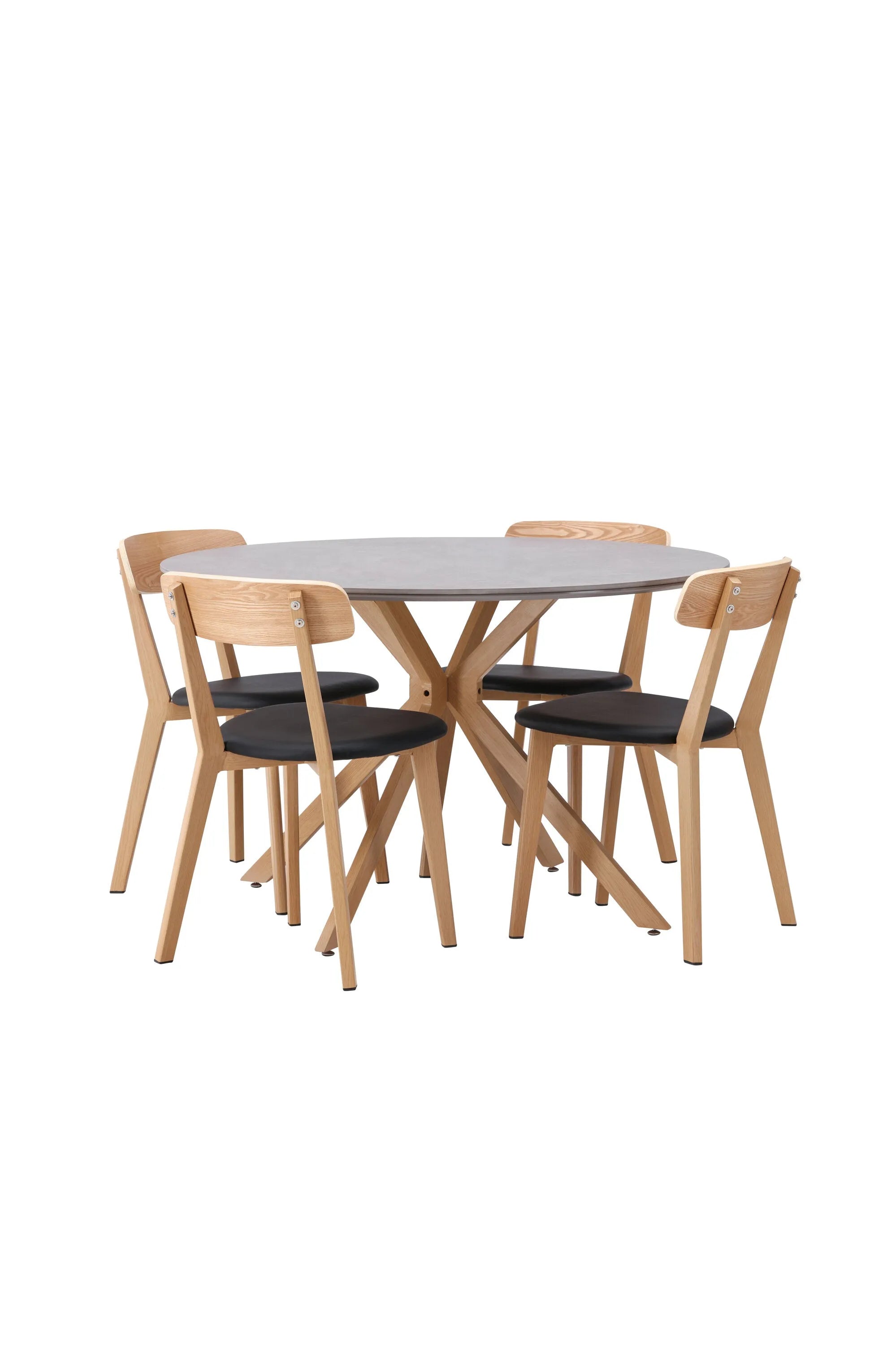 Piazza Esstisch + 4 x Sanjos Esszimmerstuhl in Schwarz/Natur präsentiert im Onlineshop von KAQTU Design AG. Esszimmerset ist von Venture Home