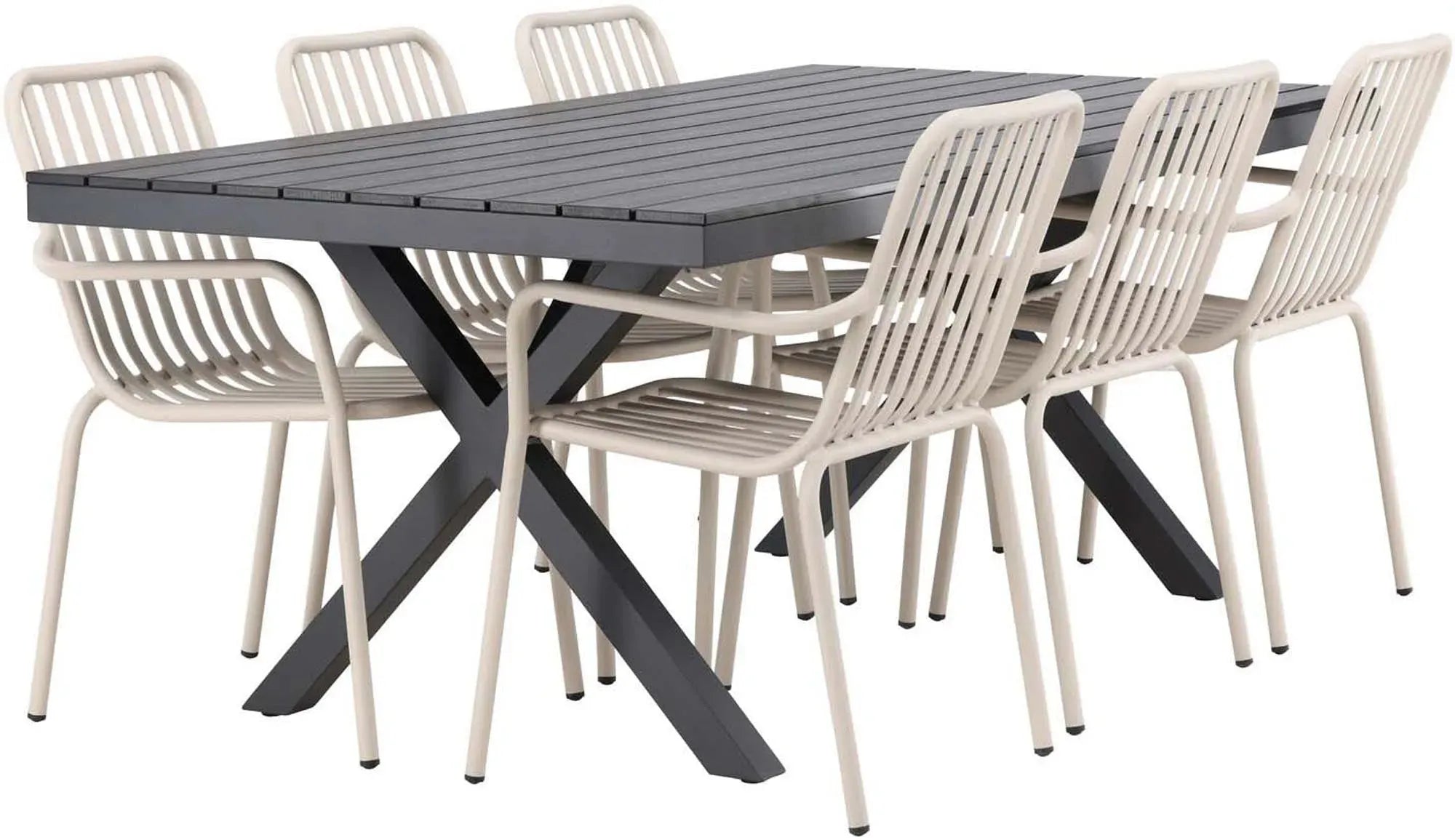 Garcia Outdoor-Tischset + Peking 200cm/6St. in Beige präsentiert im Onlineshop von KAQTU Design AG. Gartentischset ist von Venture Home