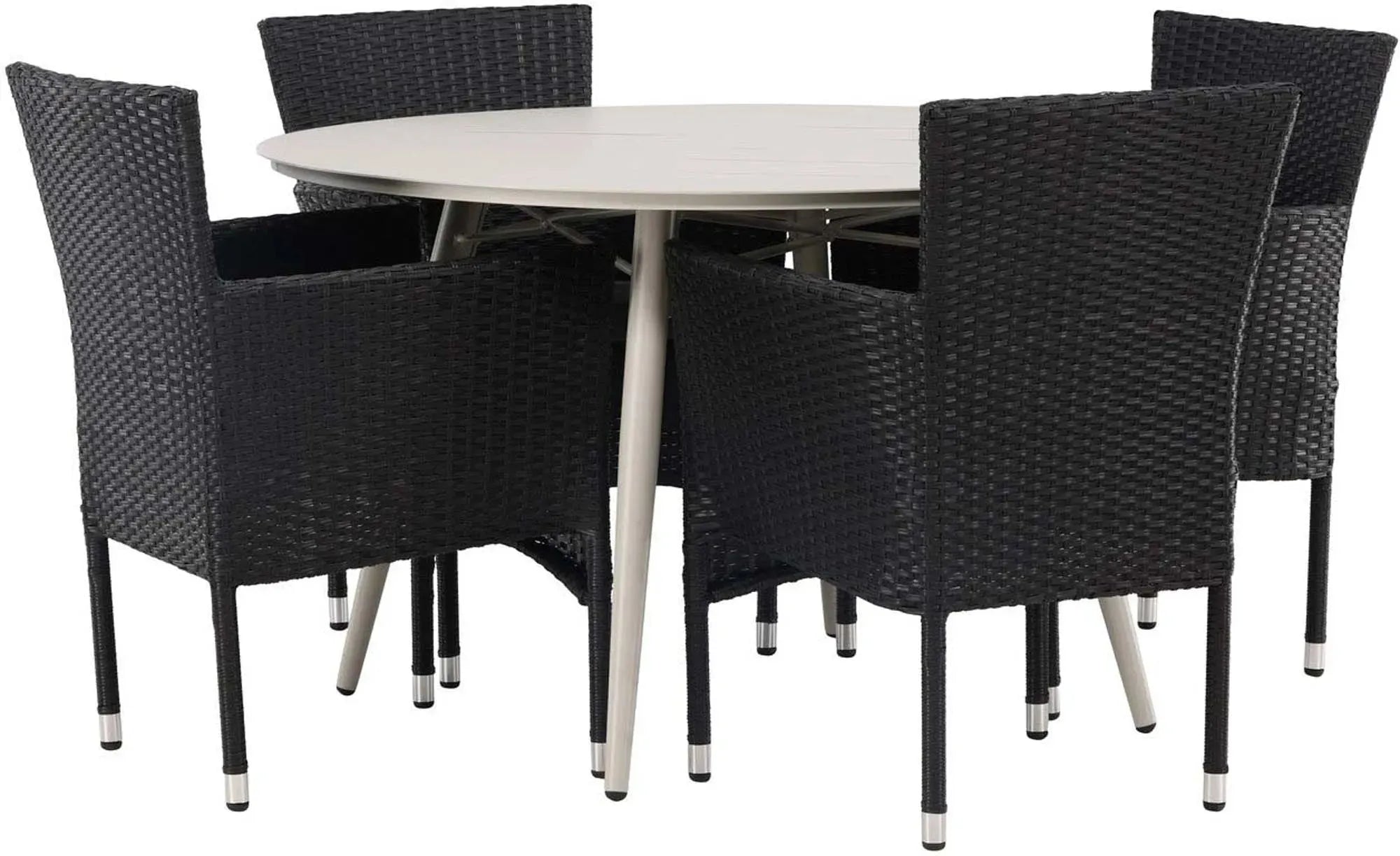 Lina Outdoor-Tischset + Malina ⌀120cm/4St. in Beige / Schwarz präsentiert im Onlineshop von KAQTU Design AG. Gartentischset ist von Venture Home