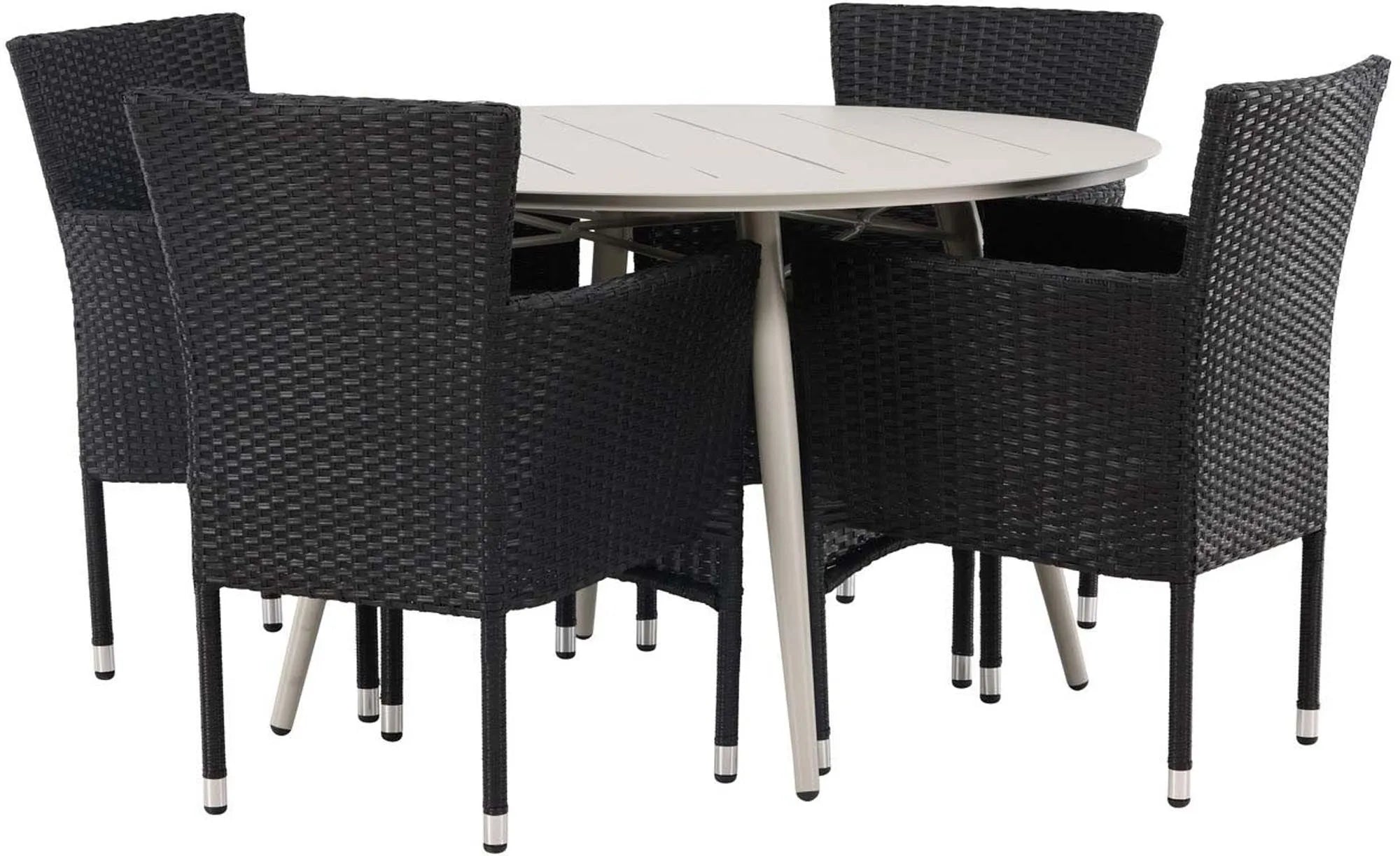 Lina Outdoor-Tischset + Malina ⌀120cm/4St. in Beige / Schwarz präsentiert im Onlineshop von KAQTU Design AG. Gartentischset ist von Venture Home