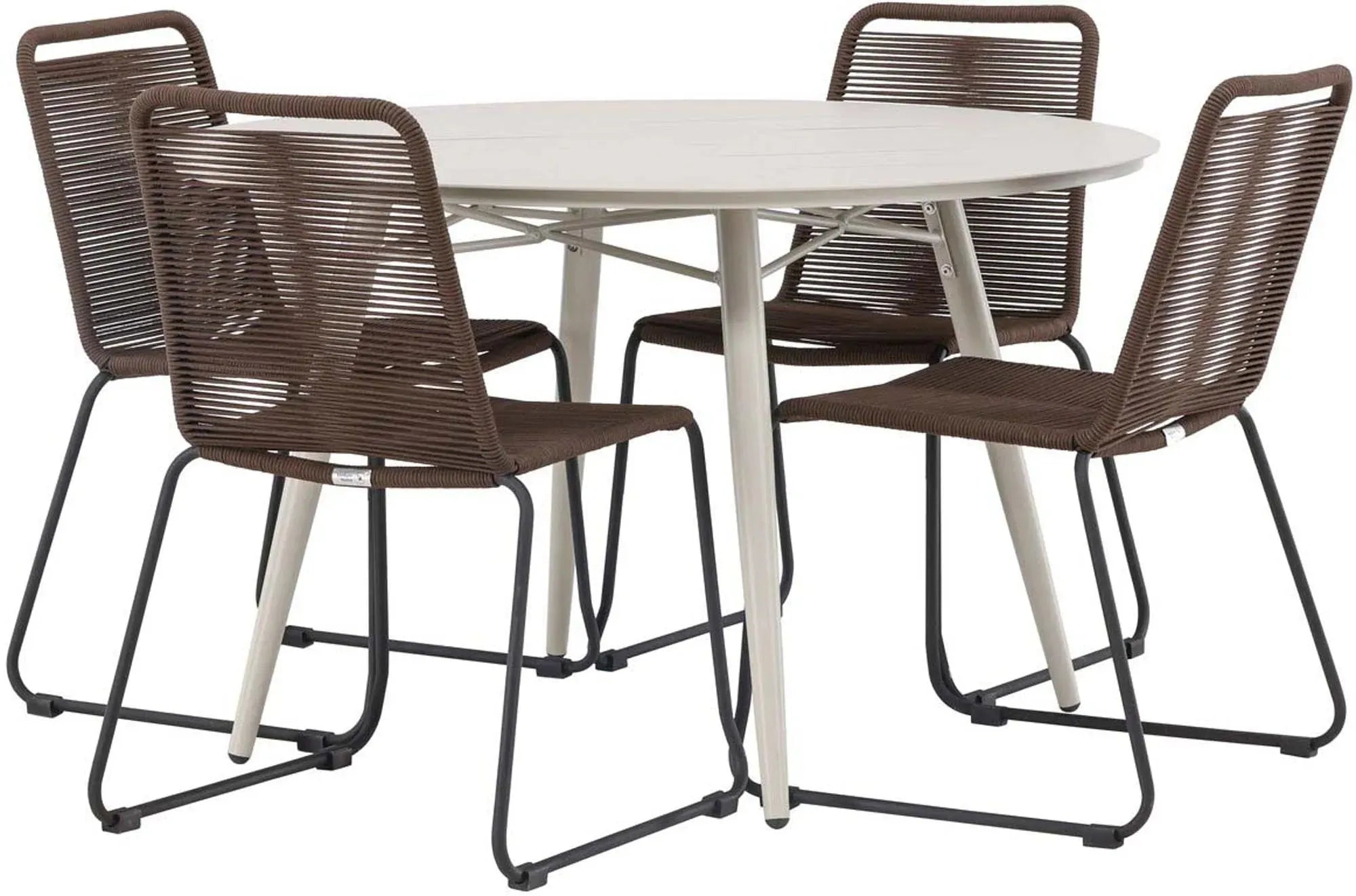 Lina Outdoor-Tischset + Lindos ⌀120cm/4St. in Schwarz Braun präsentiert im Onlineshop von KAQTU Design AG. Gartentischset ist von Venture Home