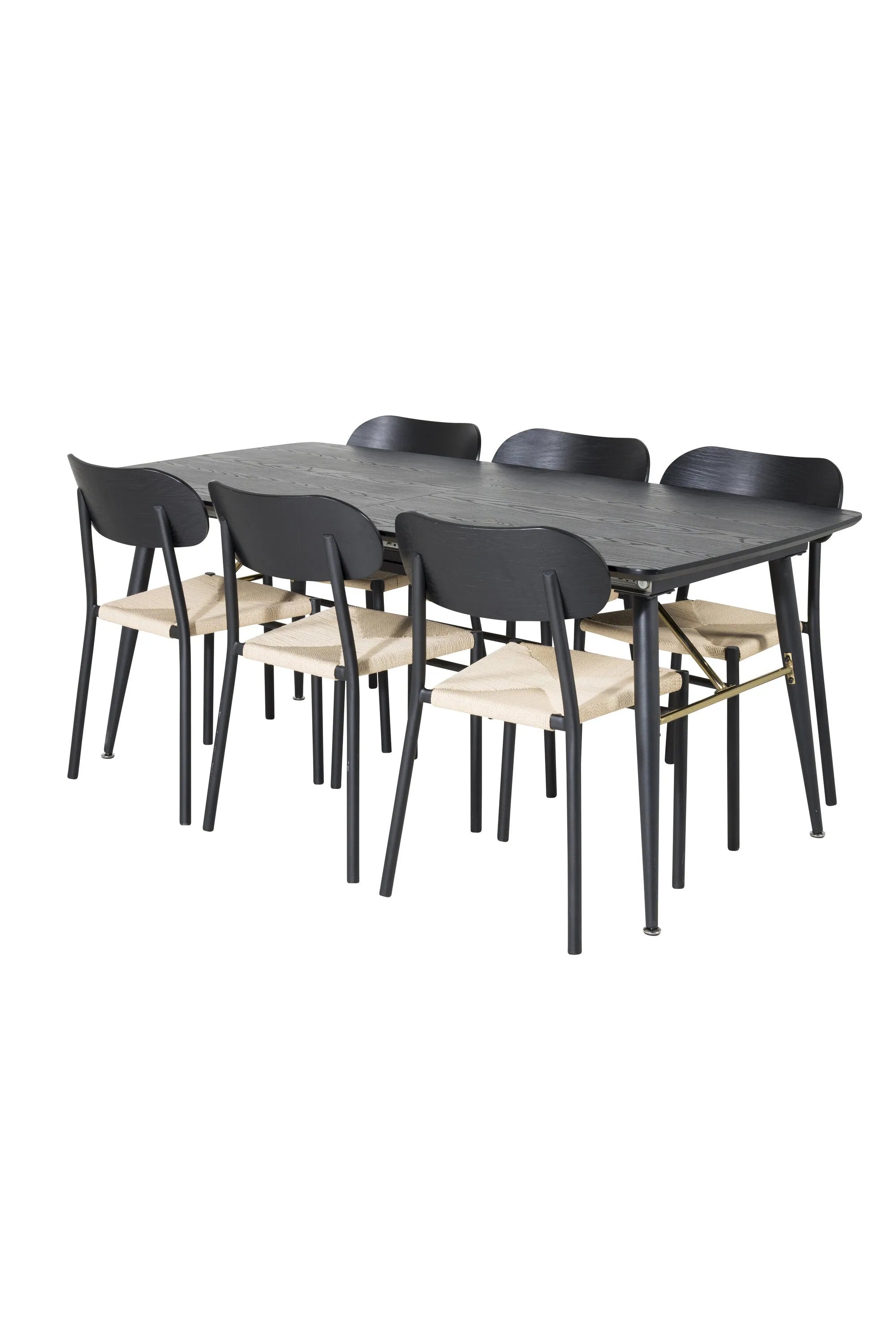 Esszimmer Set Gold mit Stuhl Polly in Schwarz/Schwarz/Natur präsentiert im Onlineshop von KAQTU Design AG. Esszimmerset ist von Venture Home