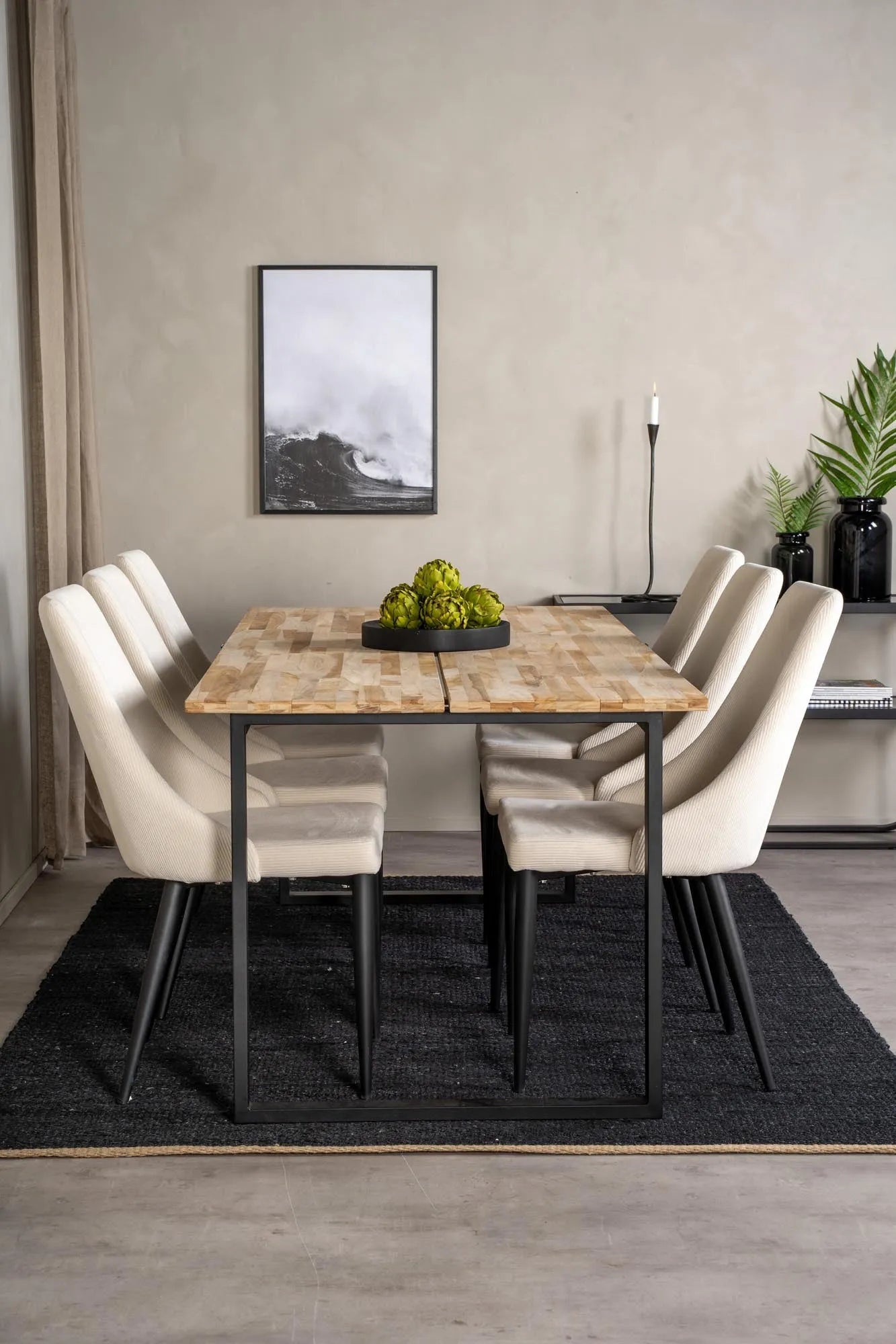 Esszimmer Set Cirebon mit Stuhl Leone in Natur/Schwarz/ Weiss präsentiert im Onlineshop von KAQTU Design AG. Esszimmerset ist von Venture Home