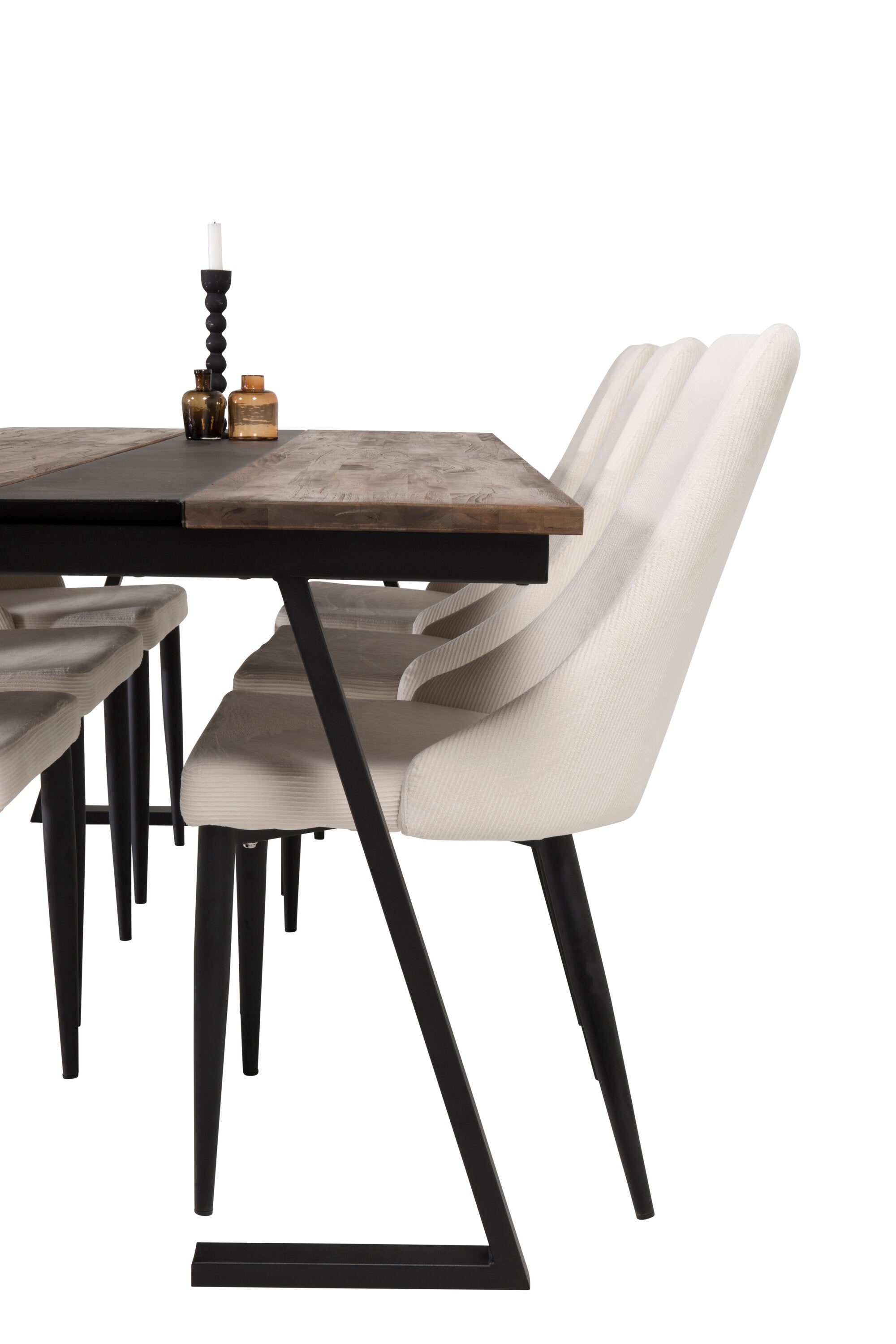 Esszimmer Set Jakarta mit Stuhl Leone in Dunkel Natur/Schwarz/Weiss präsentiert im Onlineshop von KAQTU Design AG. Esszimmerset ist von Venture Home