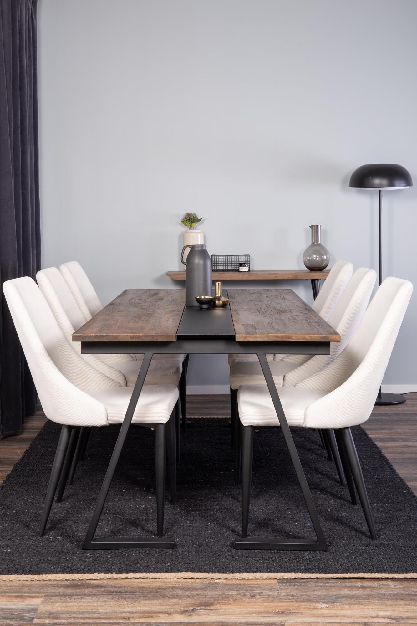 Esszimmer Set Jakarta mit Stuhl Leone in Dunkel Natur/Schwarz/Weiss präsentiert im Onlineshop von KAQTU Design AG. Esszimmerset ist von Venture Home