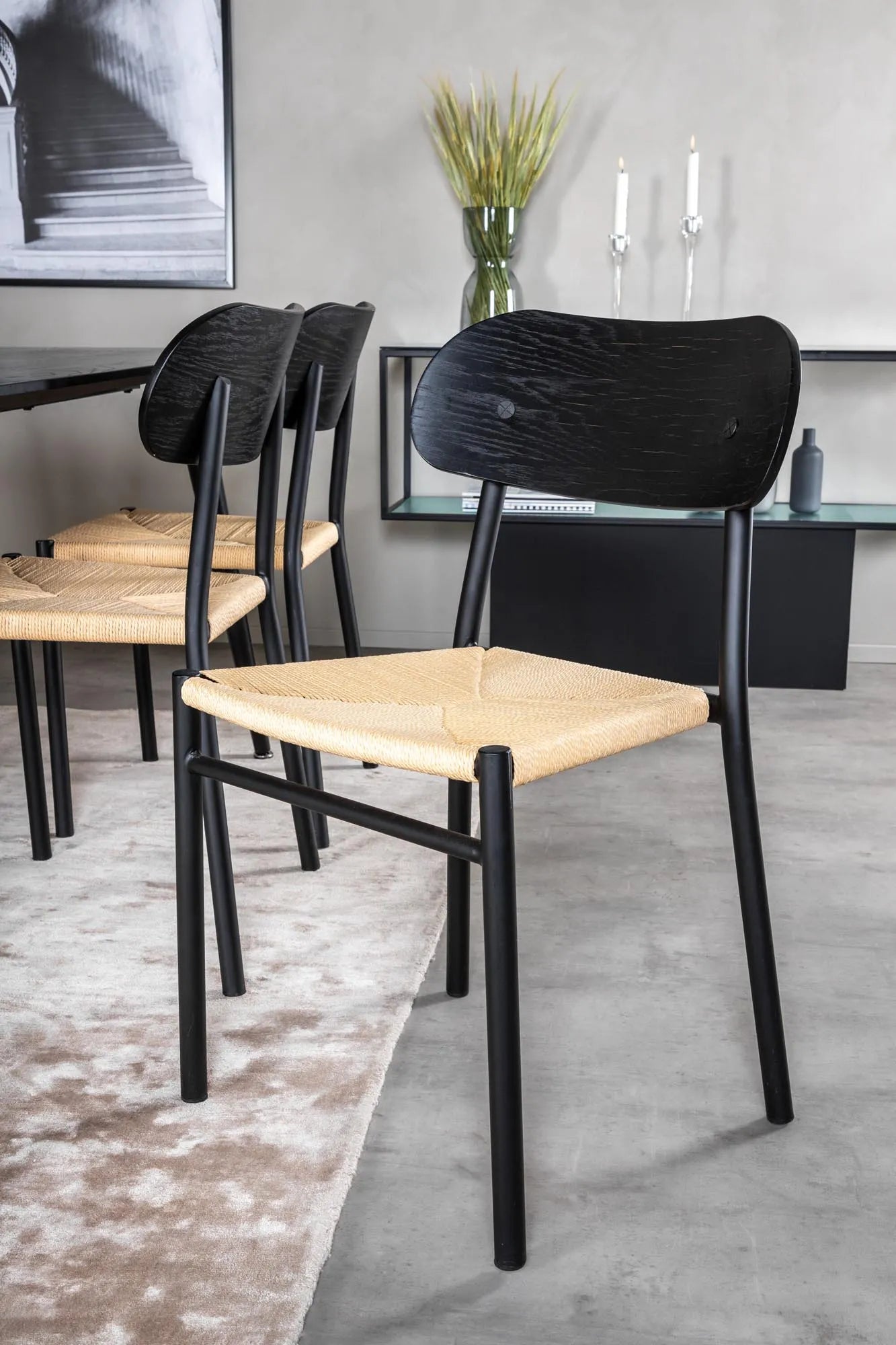 Esszimmer Set Dipp mit Stuhl Polly in Schwarz/Schwarz/Natur präsentiert im Onlineshop von KAQTU Design AG. Esszimmerset ist von Venture Home