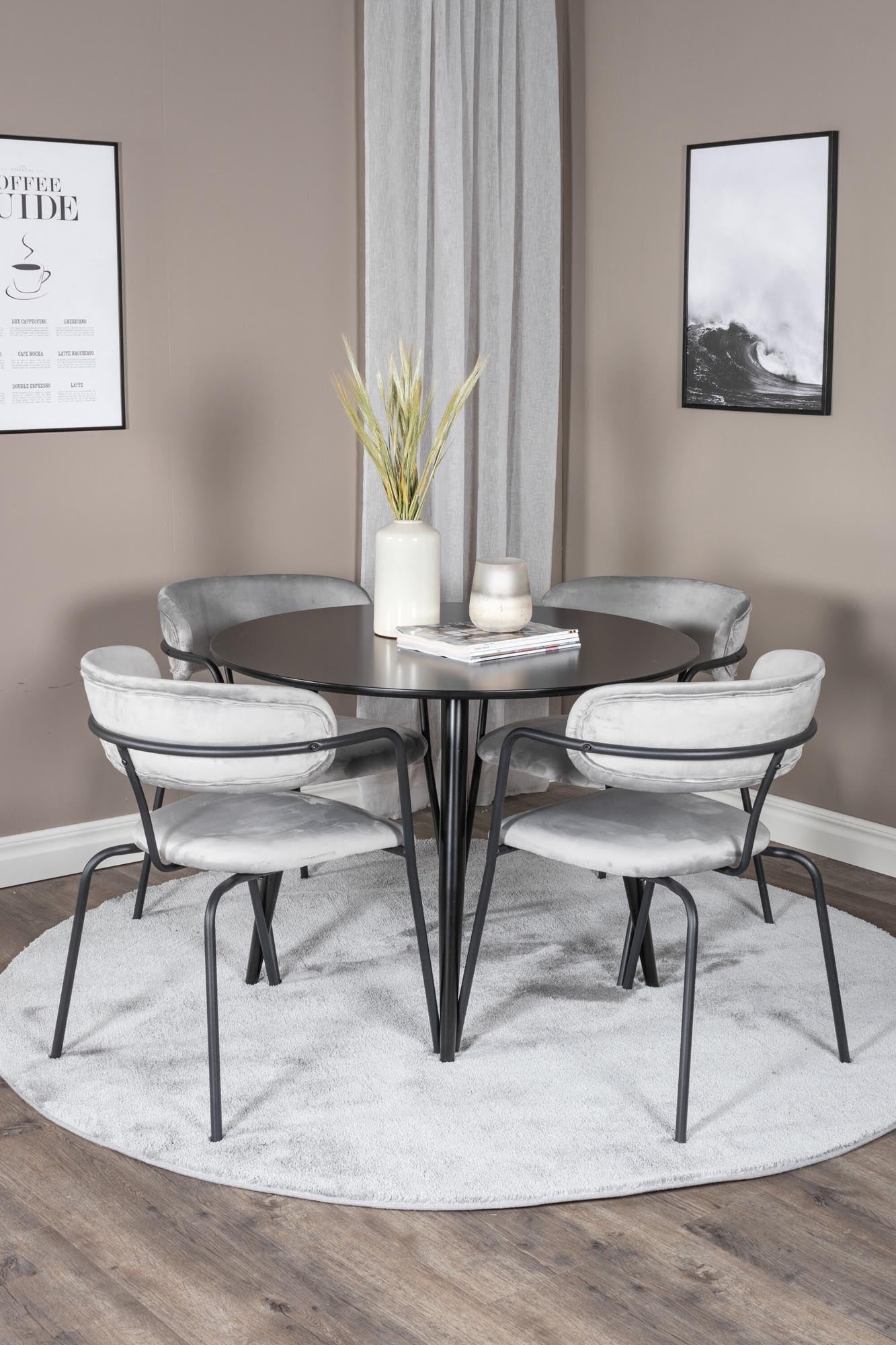 Esszimmer Set Plaza mit Stuhl Arrow in Schwarz/Schwarz/Gold präsentiert im Onlineshop von KAQTU Design AG. Esszimmerset ist von Venture Home