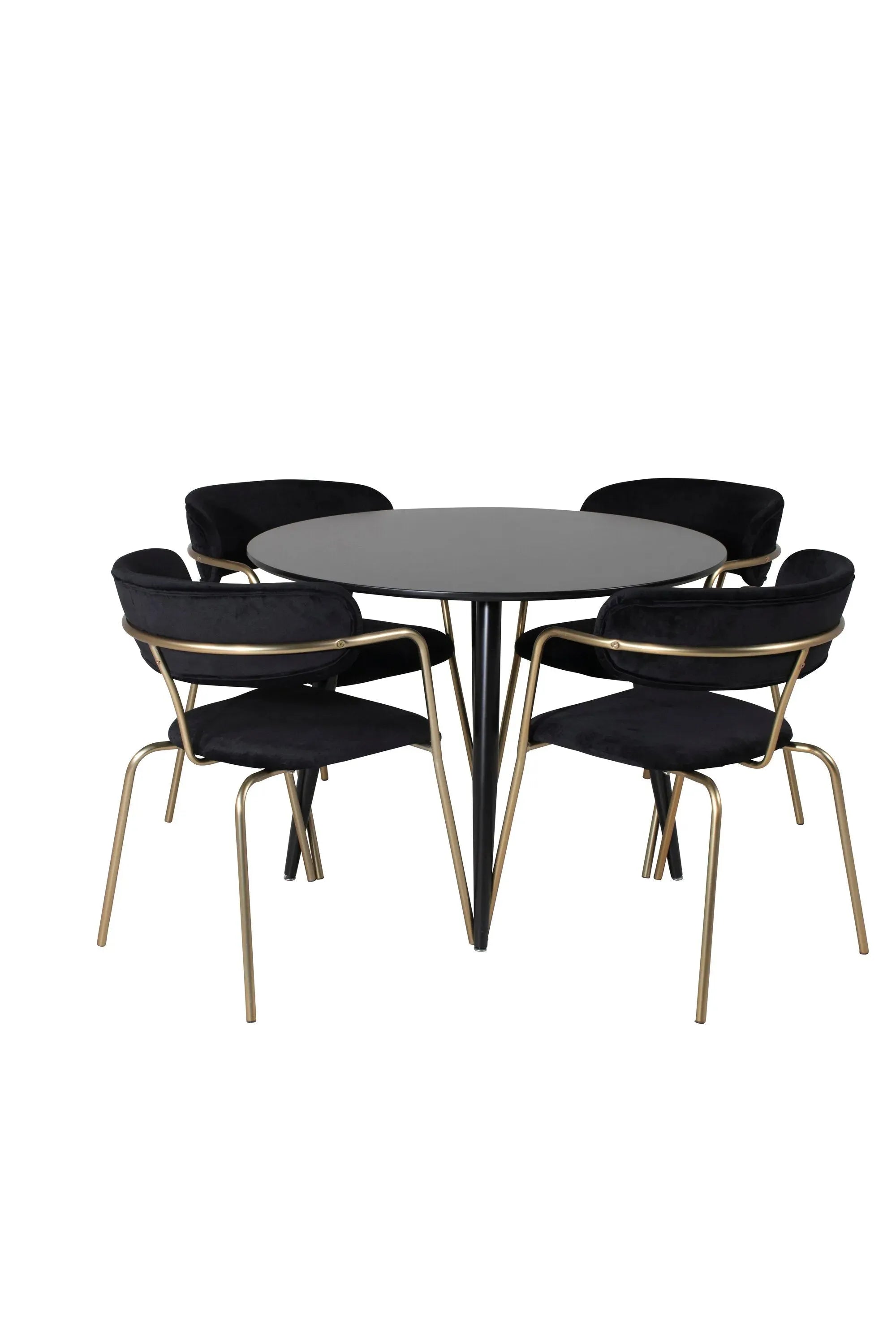 Esszimmer Set Plaza mit Stuhl Arrow in Schwarz/Schwarz/Gold präsentiert im Onlineshop von KAQTU Design AG. Esszimmerset ist von Venture Home