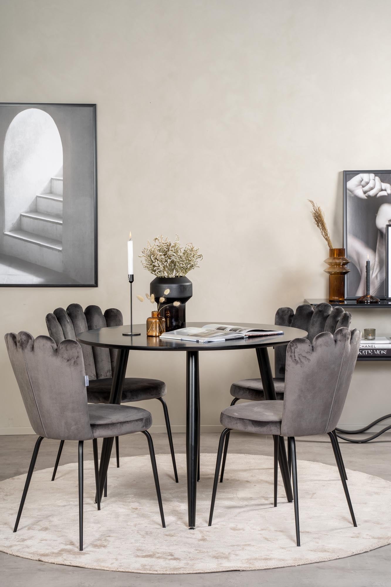 Esszimmer Set Plaza mit Stuhl Limhamn in Schwarz/Schwarz/Grau präsentiert im Onlineshop von KAQTU Design AG. Esszimmerset ist von Venture Home