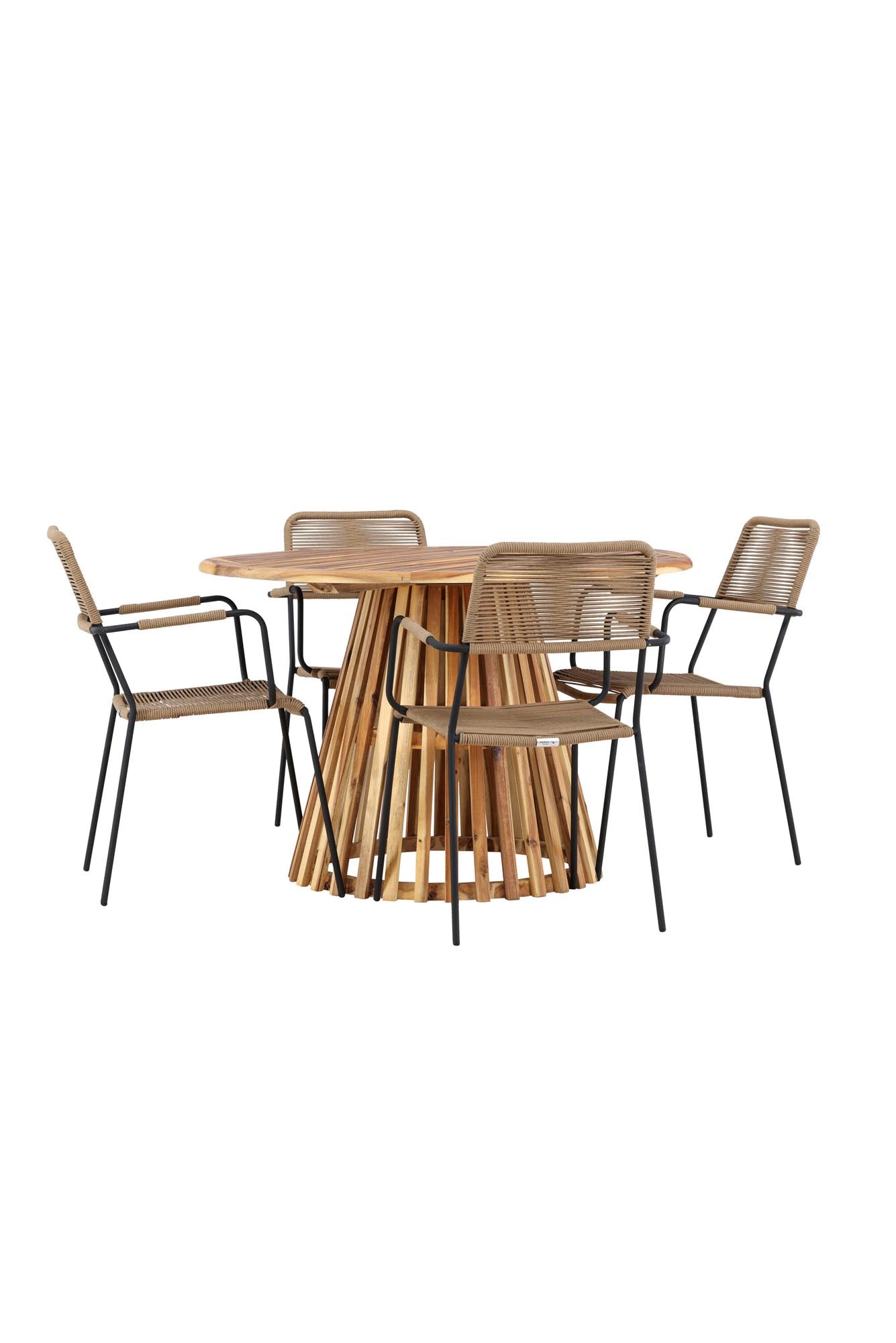 Lumpur Gartentisch Set rund + Lindos Armchair in Natur/Schwarz/Braun präsentiert im Onlineshop von KAQTU Design AG. Gartentischset ist von Venture Home