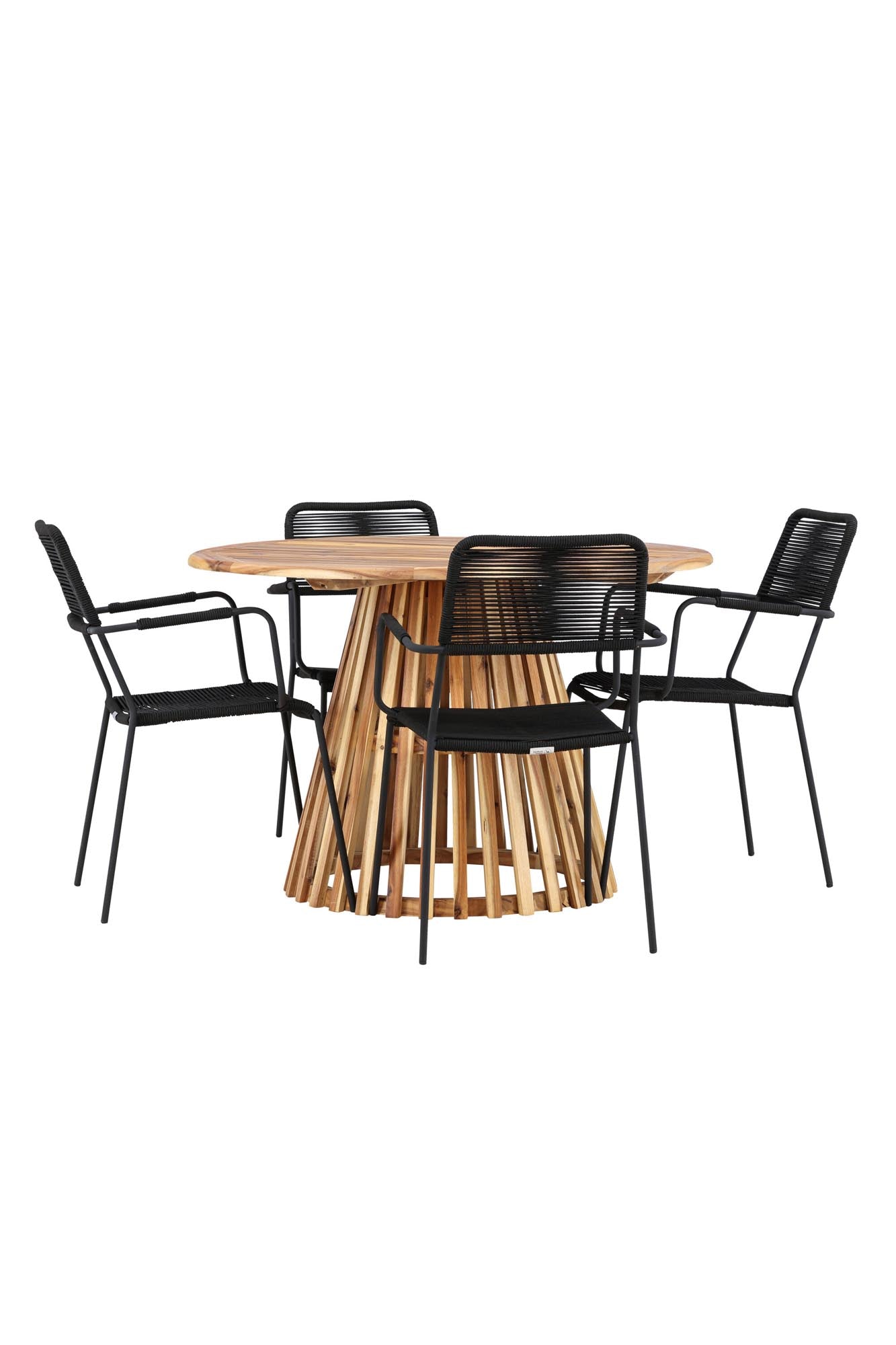 Lumpur Gartentisch Set rund + Lindos Armchair in Natur/Schwarz präsentiert im Onlineshop von KAQTU Design AG. Gartentischset ist von Venture Home