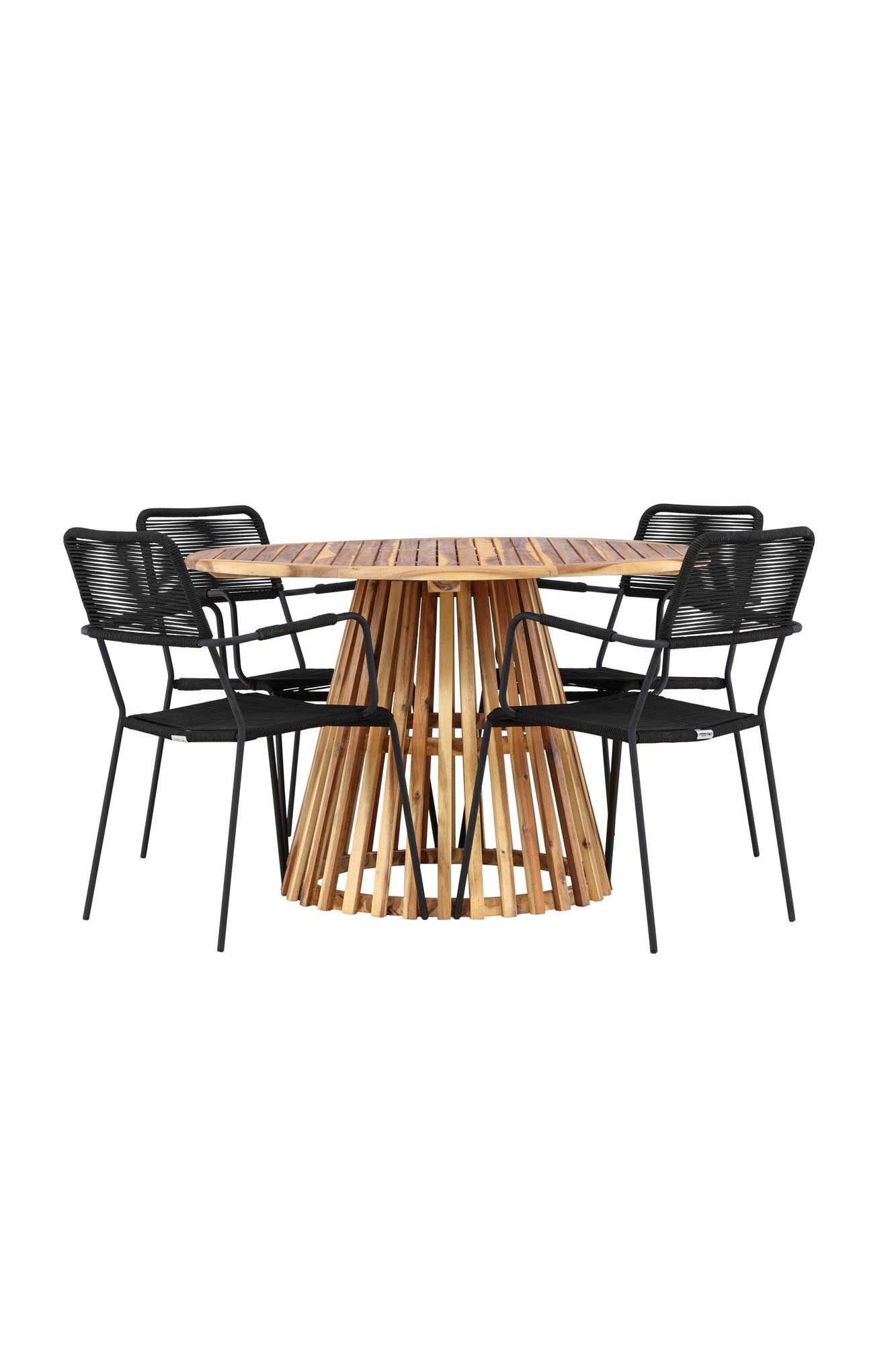 Lumpur Gartentisch Set rund + Lindos Armchair in Natur/Schwarz präsentiert im Onlineshop von KAQTU Design AG. Gartentischset ist von Venture Home