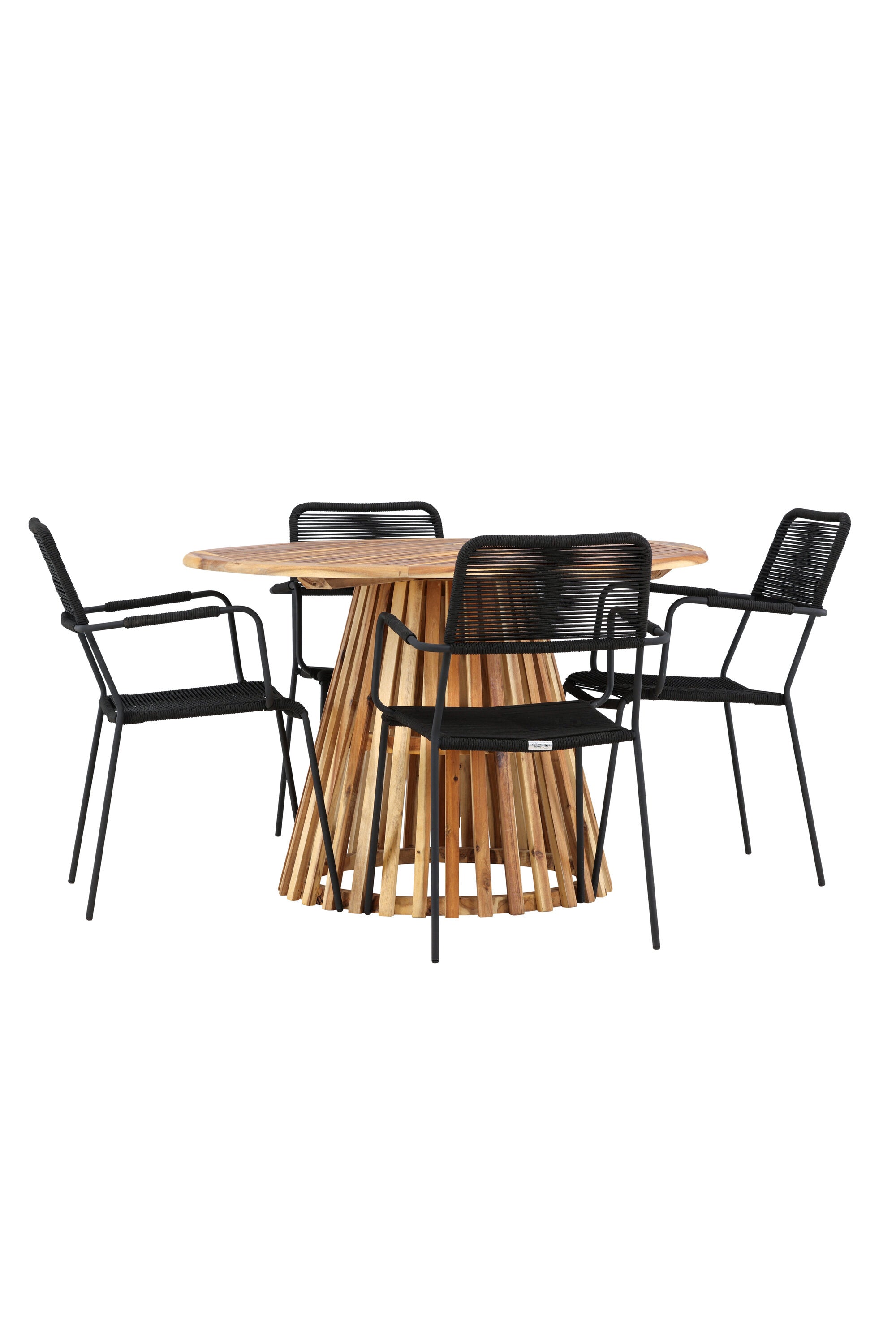 Lumpur Gartentisch Set rund + Lindos Armchair in Natur/Schwarz präsentiert im Onlineshop von KAQTU Design AG. Gartentischset ist von Venture Home