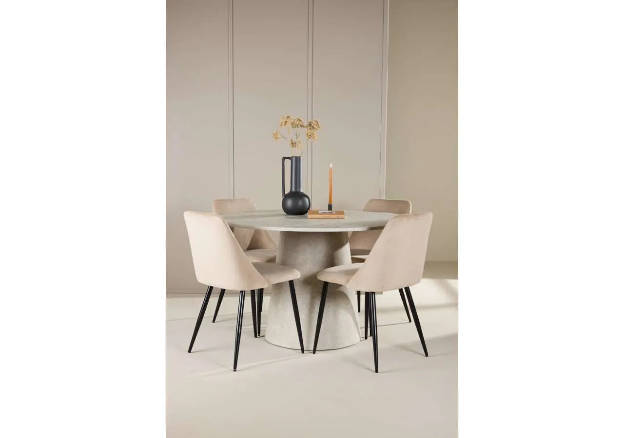 Esstisch Lanzo mit Nachtstuhl in Beige präsentiert im Onlineshop von KAQTU Design AG. Esszimmerset ist von Venture Home